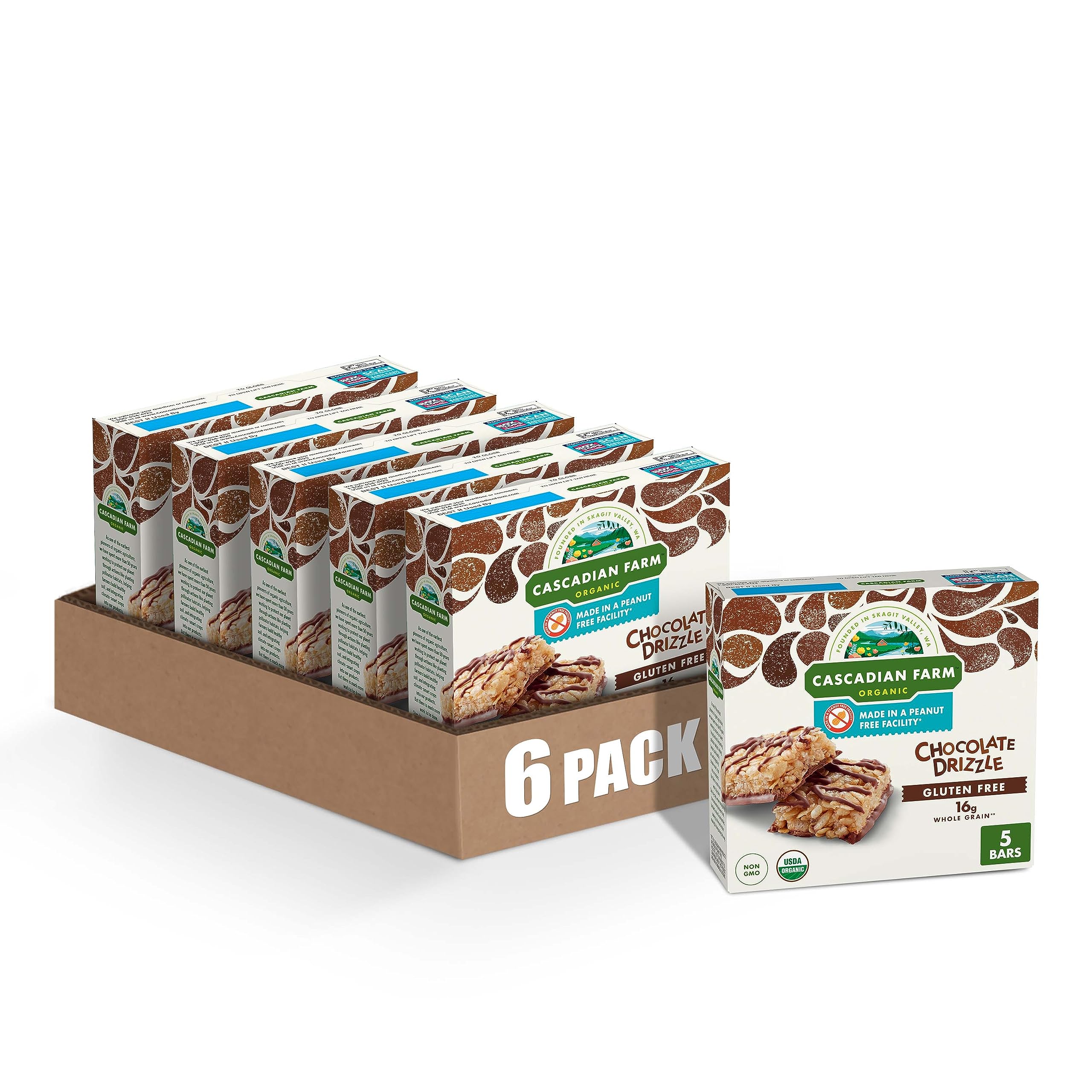 Cascadian FarmChocolate Drizzle Granola Bars, Gluten Free, 5 ct (Pack of 6)