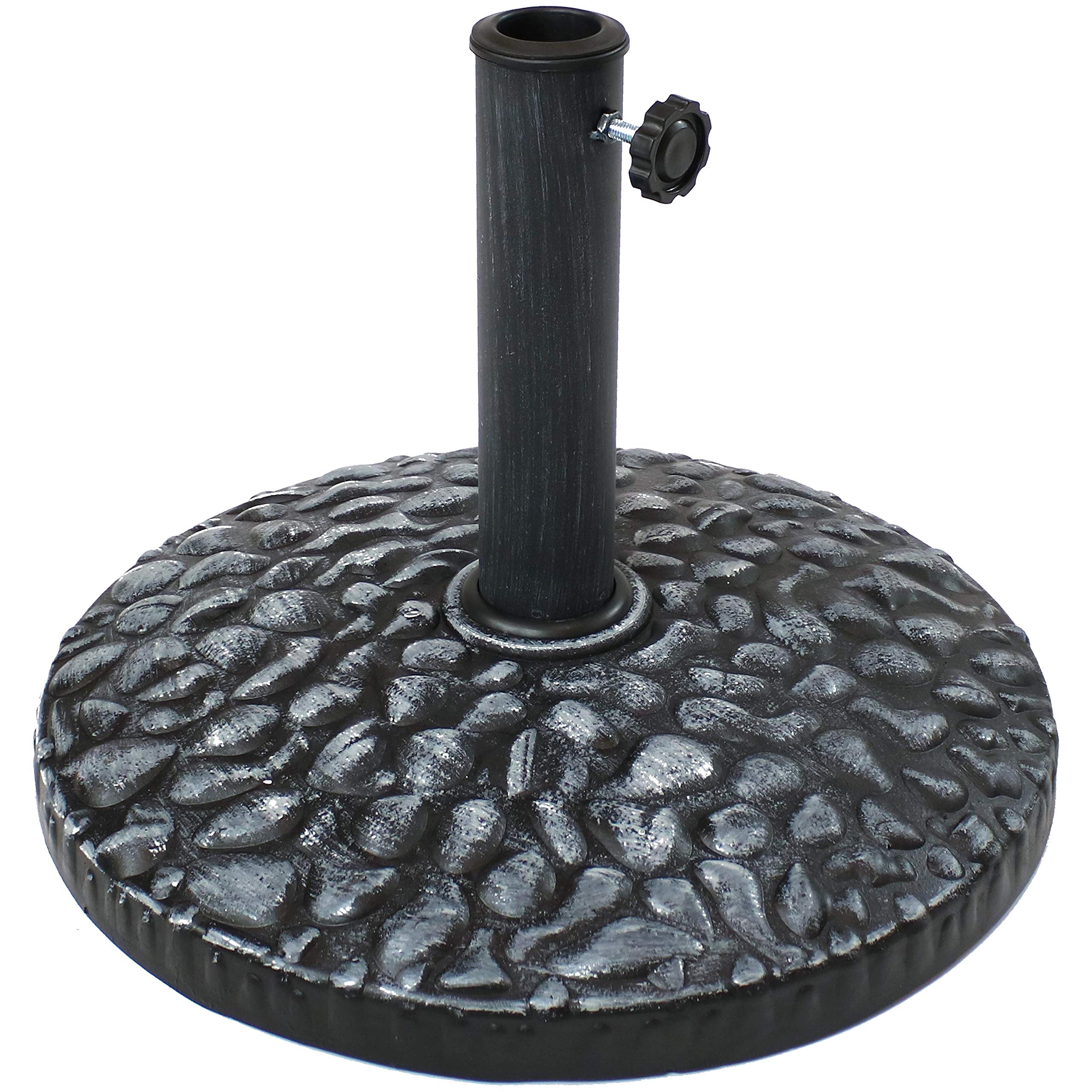 Sunnydaze 18-Inch Diameter Pebble Texture Resin Patio Umbrella Base - Gray Finish - 1.5- to 2-Inch Pole Diameter