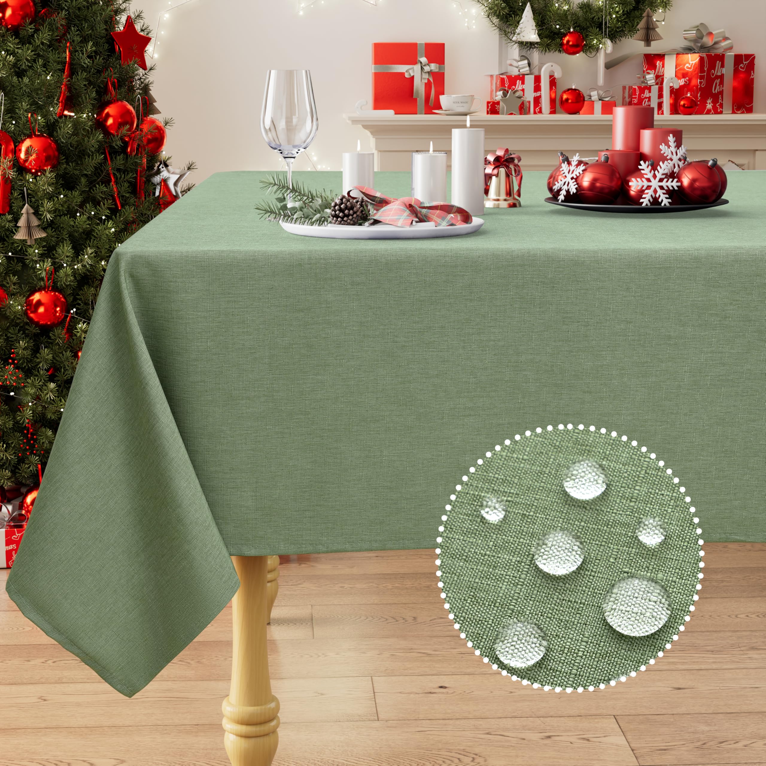 Smiry Rectangle Linen Tablecloth, Waterproof Spillproof Anti-Wrinkle Burlap Table Cloth, Washable Decorative Farmhouse Fabric Table Covers for Dining, Fall Parties, Banquets, 52x70 Inch, Sage Green