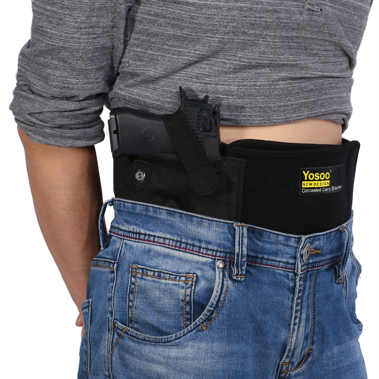 Yosoo Belly Band Holster Concealed Carry Adjustable Hand Gun IWB Holsters with Magazine Pouch for Men Women, Fits Glock 19 43 42 17, M&P Shield, S&W, Ruger lcp, Bodyguard 380, 9mm Revolvers