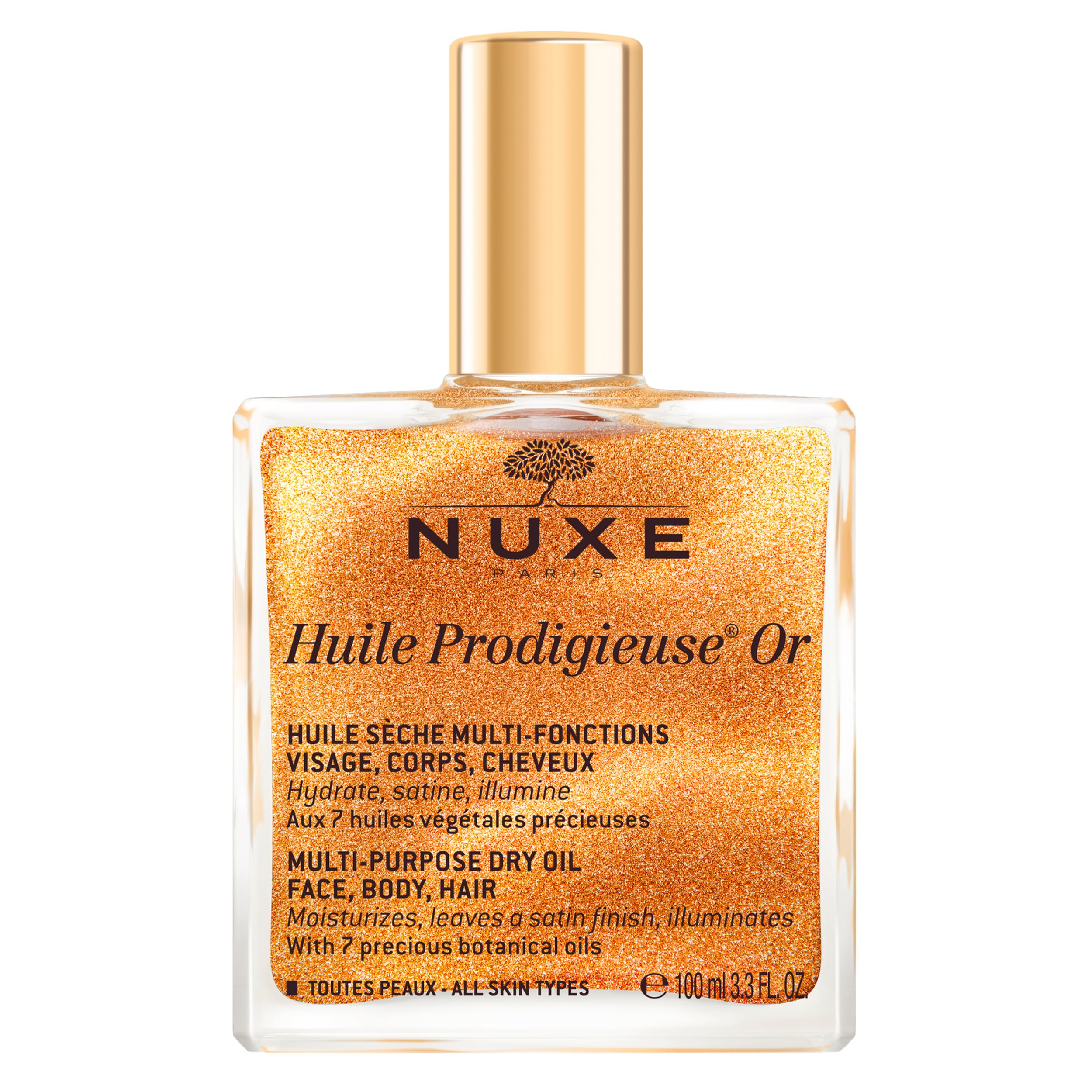 NuxeHuile Prodigieuse Shimmer Multi-Purpose Dry Oil - Luxurious Radiant Glow and Hydration for Face, Body & Hair