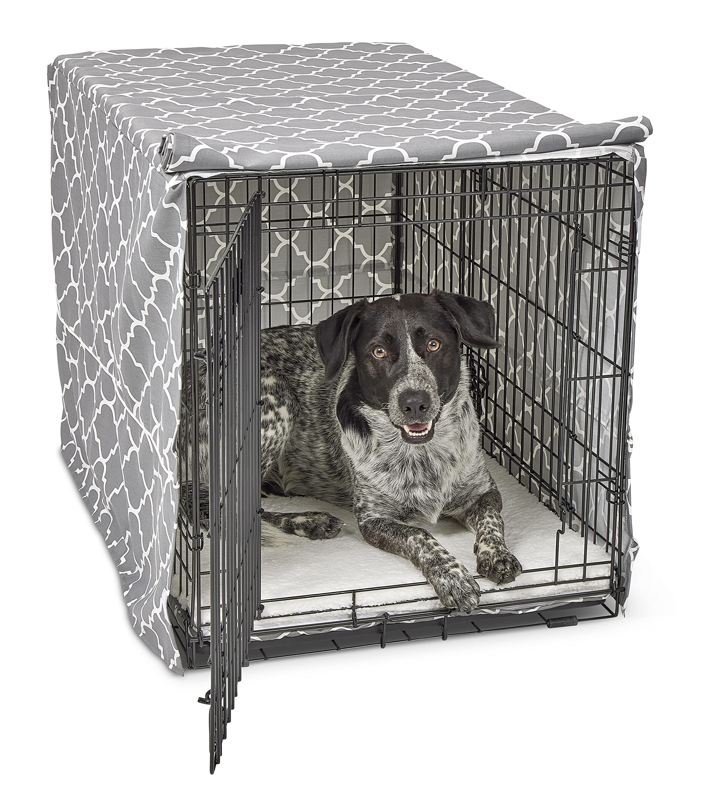 New World Dog Crate Cover Featuring Teflon Fabric Protector, Dog Crate Cover Fits New World & Midwest 36-Inch Dog Crates, Light Gray Designer Pattern