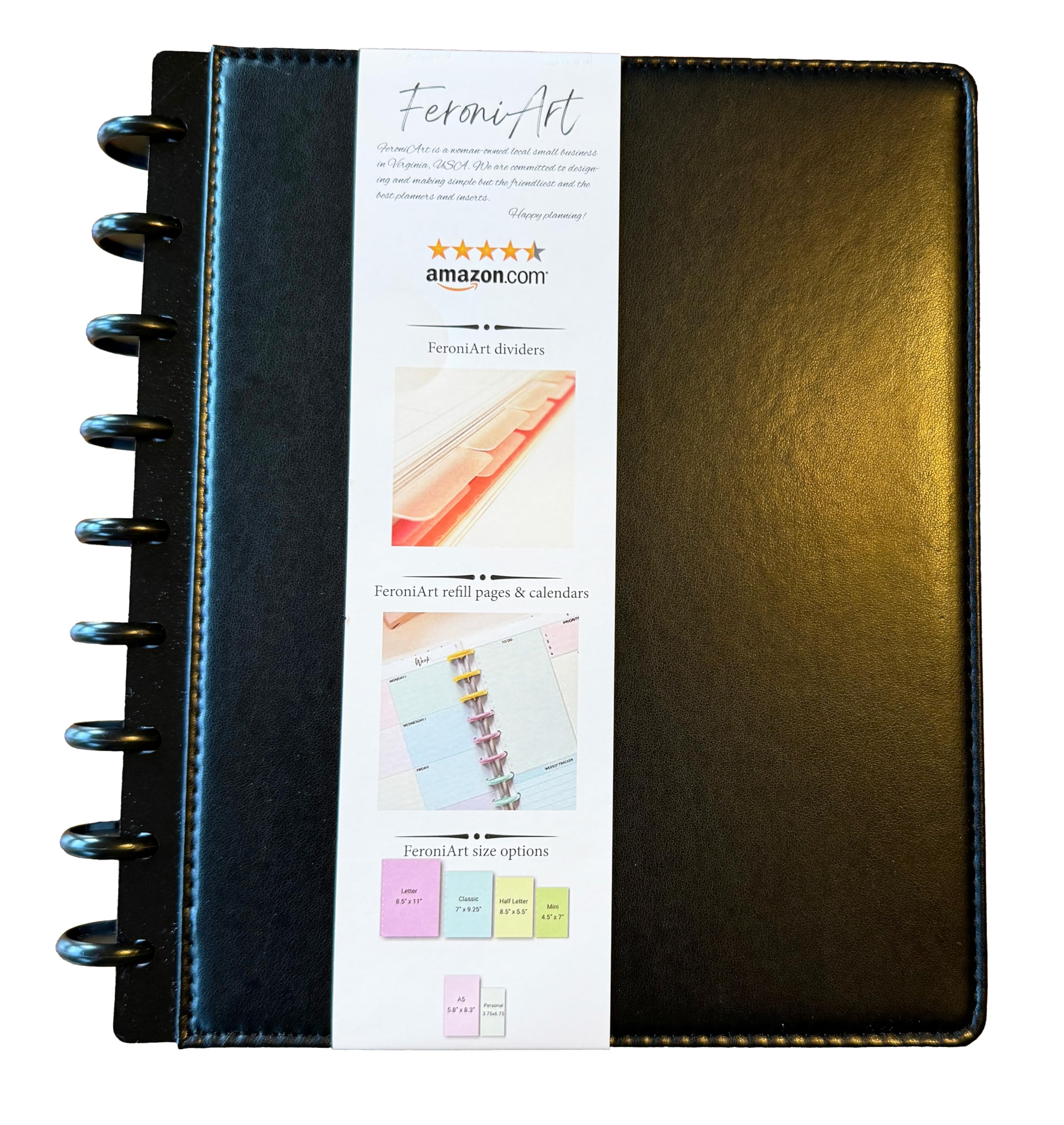 Vegan PU Leather Cover for Classic Size 9-Disc Planners Comes With Free 9 Black Discs. Fits Medium Size Planners, Accessories for NOTIQ Midi 9-Disc (L2), Inkwell Press planners (CoverPUBlack)