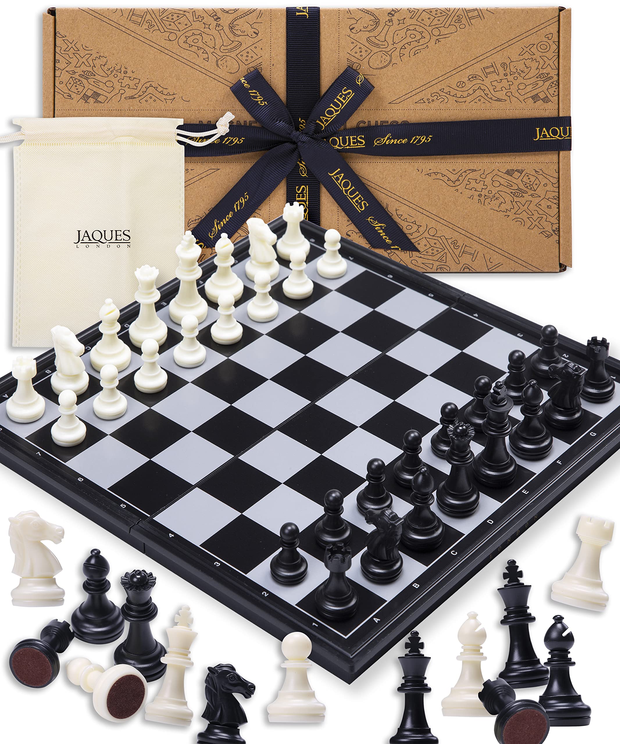 Jaques of London Magnetic Chess Set | Travel Chess Set | Folding Board and Chess Pieces | Quality Chess Set | Since 1795