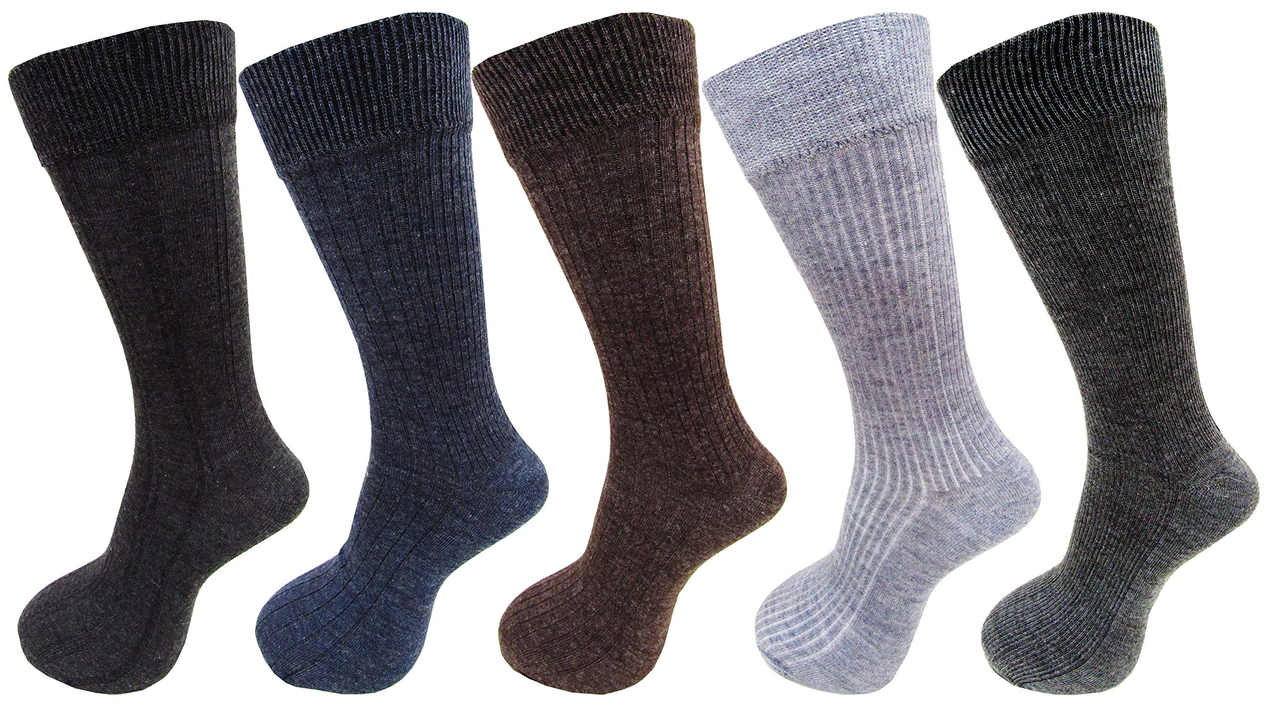 Men Calf Length Double Knit Warm Thick Woolen Multicolored Socks (Pack of 5 Pairs)