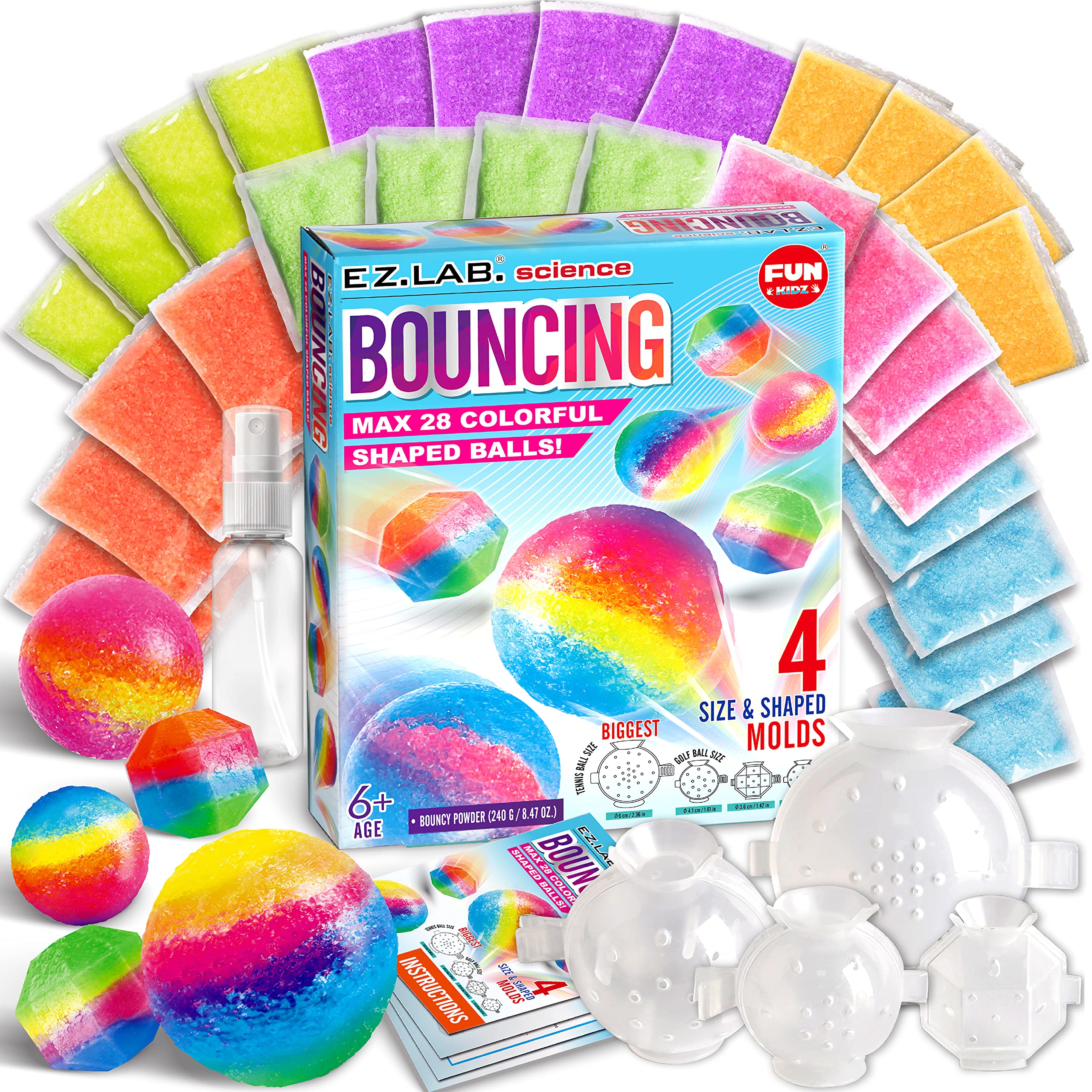 Big Bouncy Ball Kit, FunKidz Kids DIY Ultimate Magic Bouncy Ball Making Kit Science Craft Projects Birthday Party Activity for Boys Girls Ages 6-12 Includes Tennis Size Ball Model