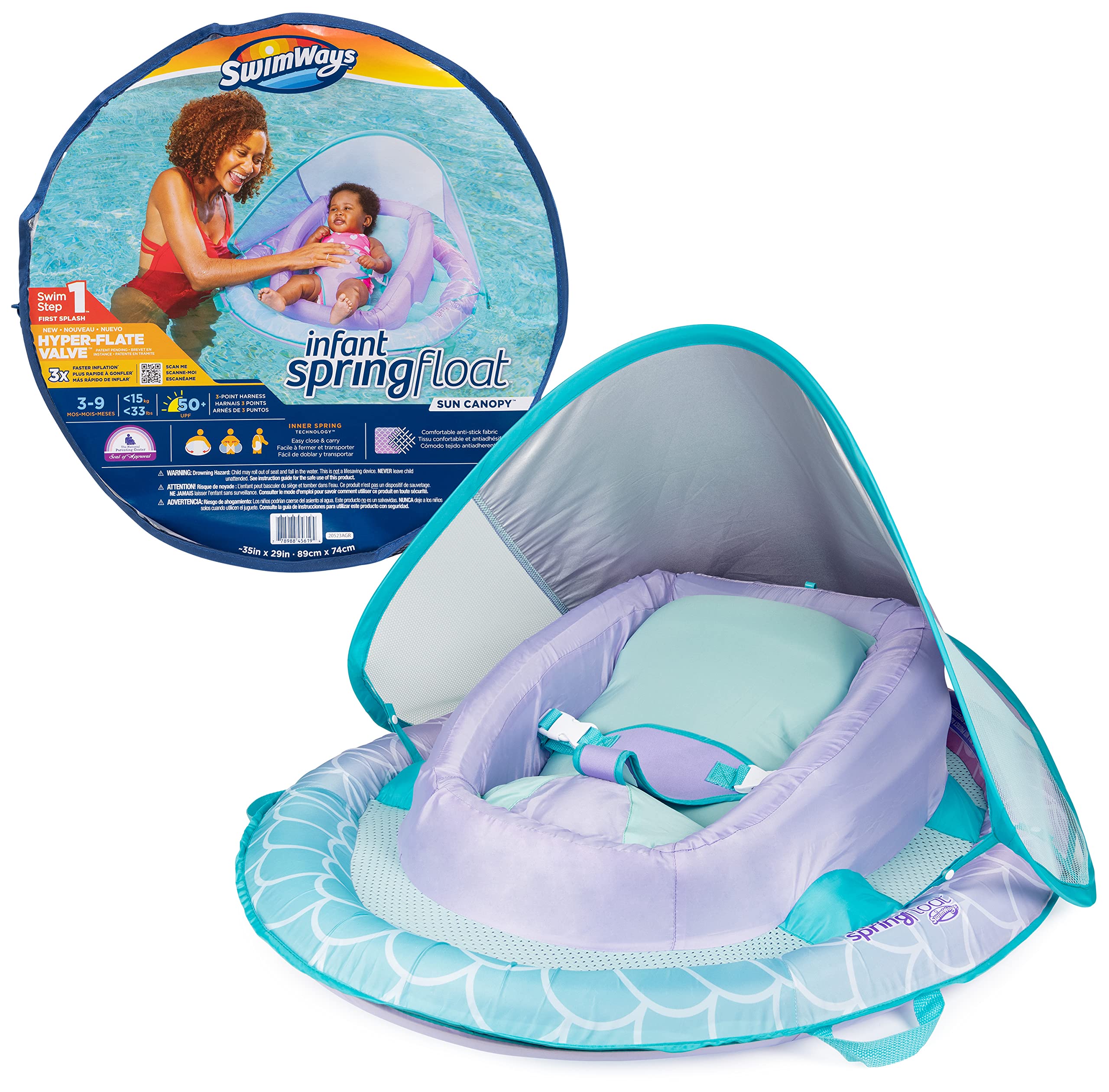 SwimWaysSun Canopy Inflatable Infant Spring Float for Infants 3-9 Months, Mermaid Design