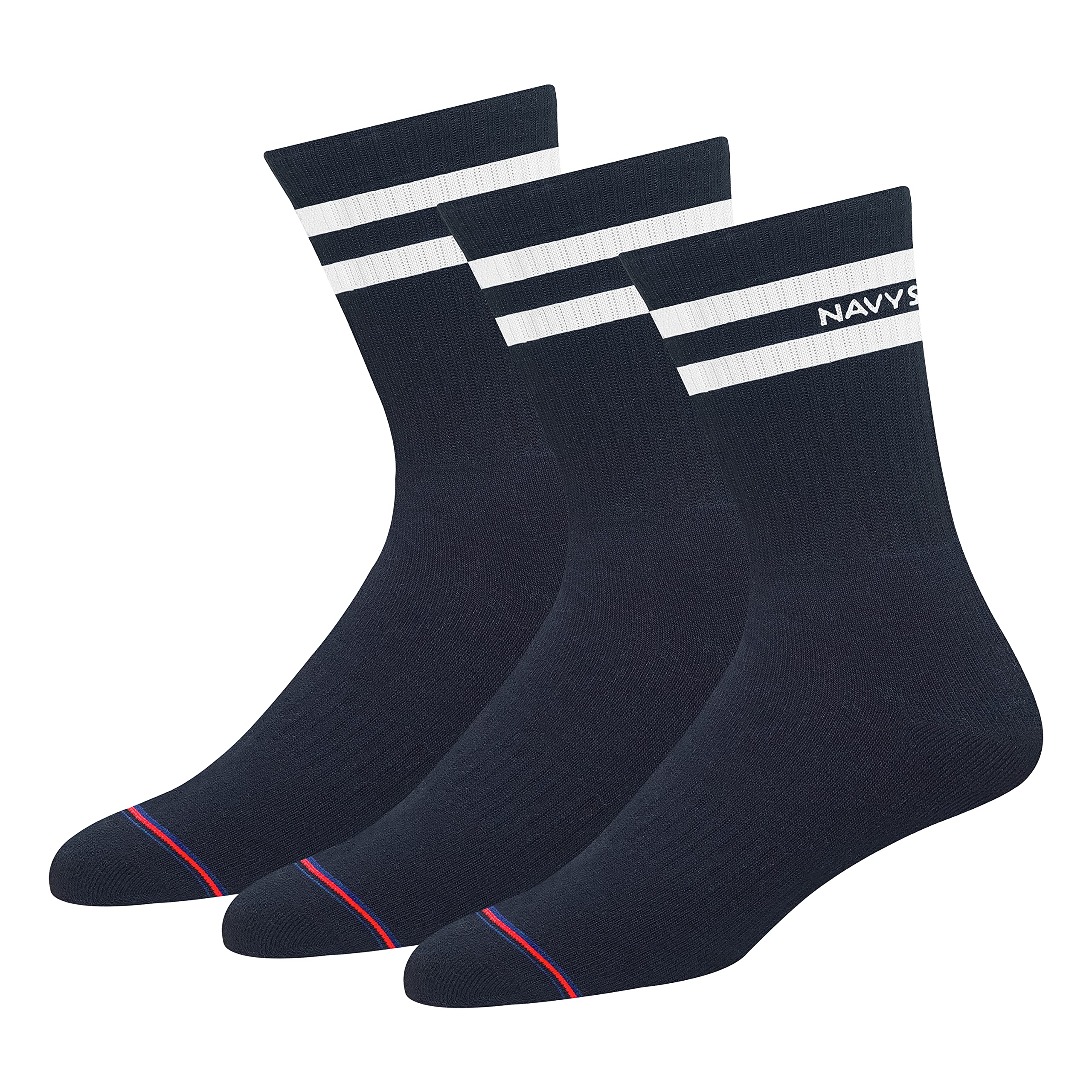 NAVYSPORT Advance Series Men's Active Cushion Extra Durable Multi-Purpose Sports Crew Length Socks, Assorted Combo, Pack of 3.