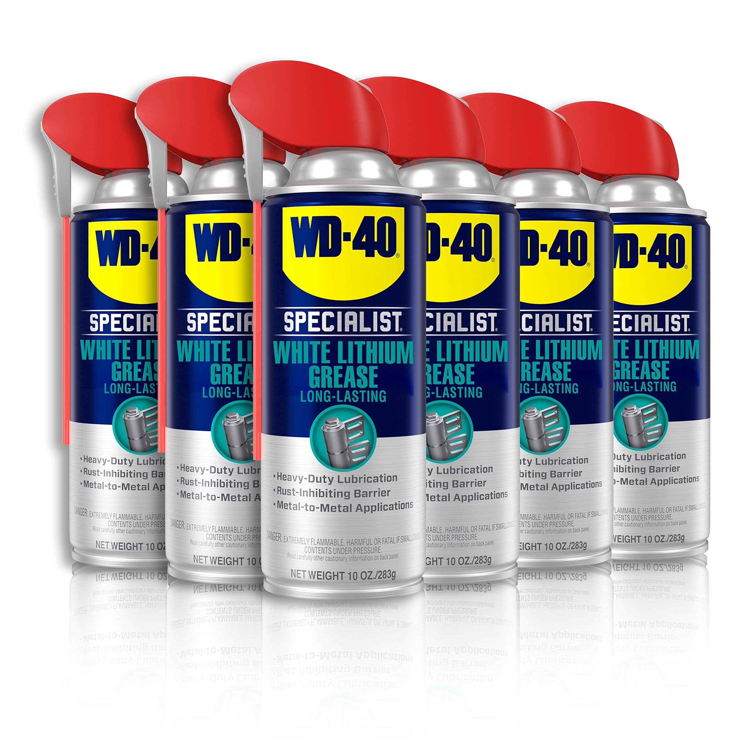 WD-40 Specialist White Lithium Grease Spray with SMART STRAW SPRAYS 2 WAYS, 10 OZ [6-Pack]