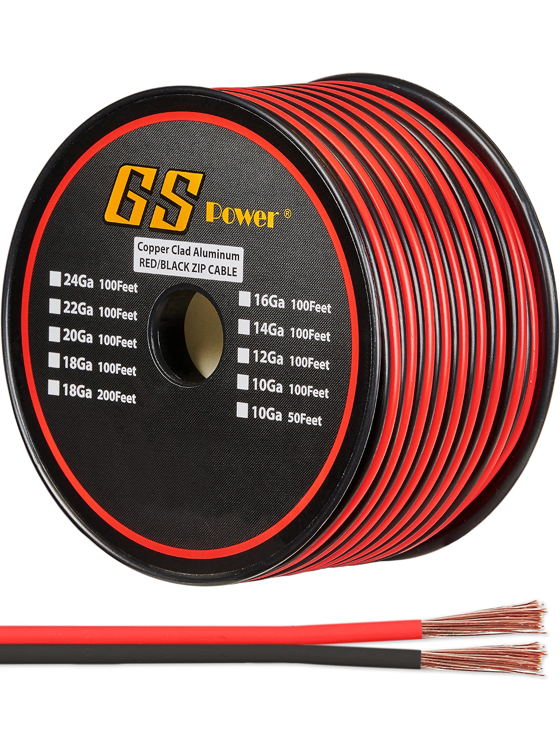 GS Power 12 Gauge Wire - 100 Foot Copper Clad Aluminum Cable Roll, Red & Black Bonded Wiring for Outdoor Speaker, Automotive Radio or Home Theater