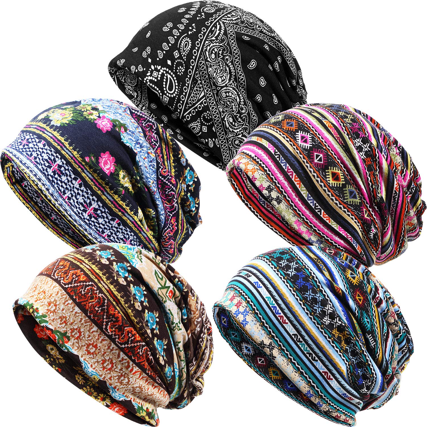 SATINIOR5 Pieces Women's Slouchy Beanie Hat Stretch Turban Hats Cancer Headwear Caps Baggy Skull Sleep Scarf