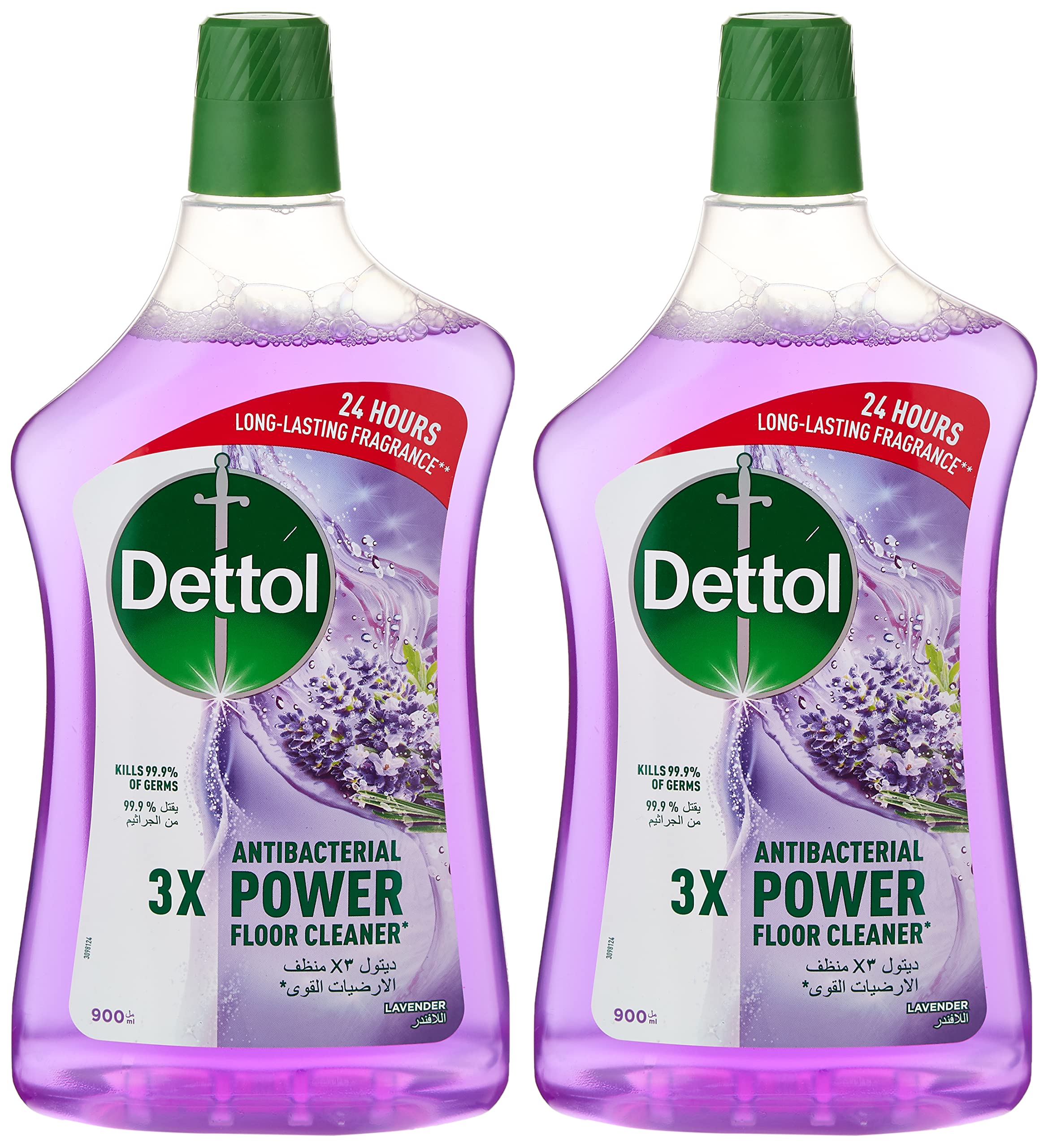 Dettol Lavender Antibacterial Power Floor Cleaner with 3 times Powerful Cleaning (Kills 99.9% of Germs), 900ml, twin pack, 20 AED