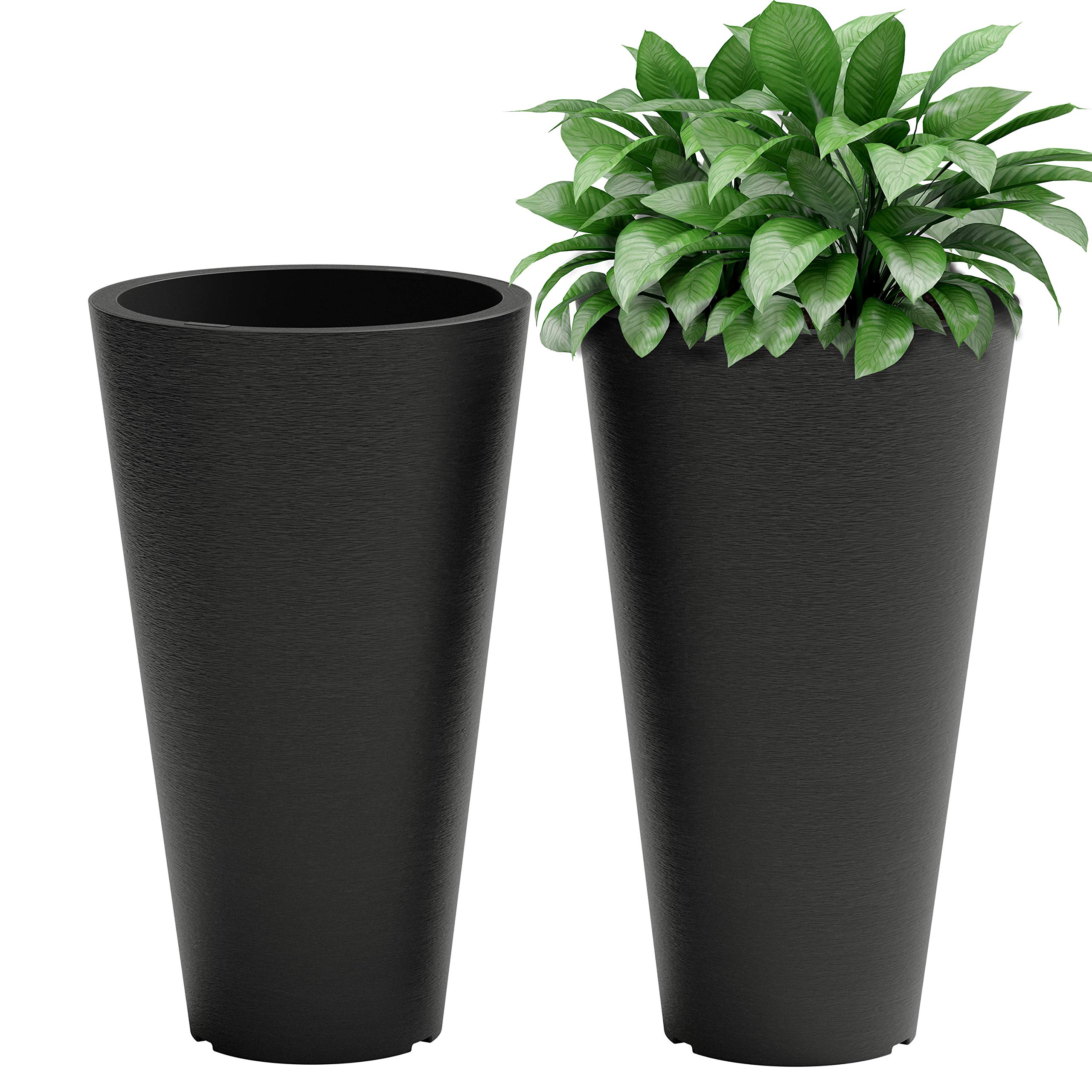 Verel Set of 2 Tall Outdoor Planters - 24 Inch Large with Small Planting Pots – Indoor and Flower for Front Door, Patio Deck (Black)