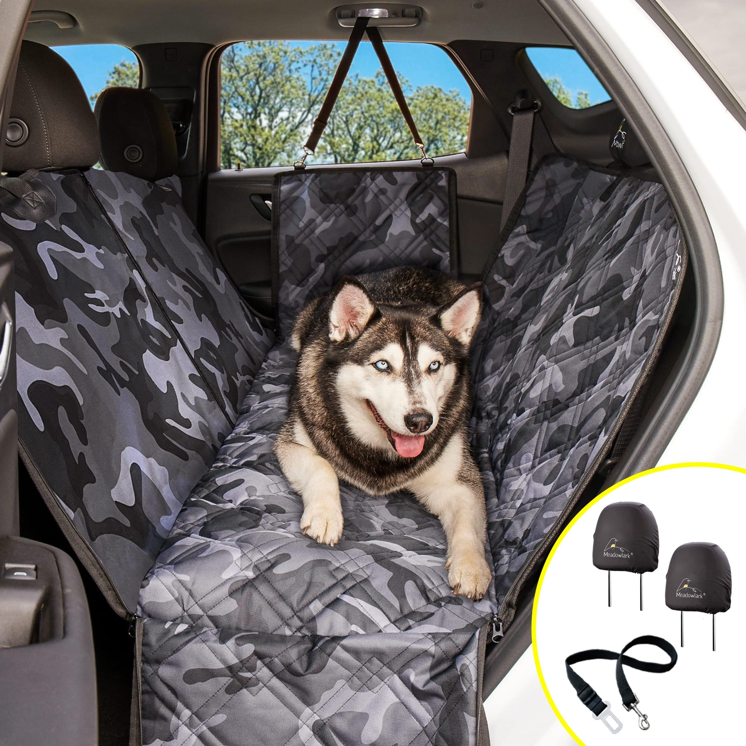 Meadowlark Dog Car Seat Cover, X-Large Heavy Duty Dog Seat Cover for Back Seat, Extra Padded Non-Slip Dog Hammock, Water-Resistant Back Seat Protector for Cars Trucks and SUVs (64” W x 60" L)