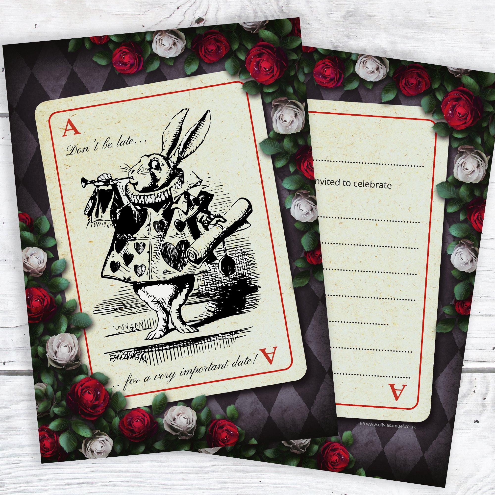 Olivia SamuelASINNO Olivia Samuel Alice in Wonderland Party Invitations - Mad Hatters Tea Party Invites - Ready to Write Postcard Style - (Pack of 10)