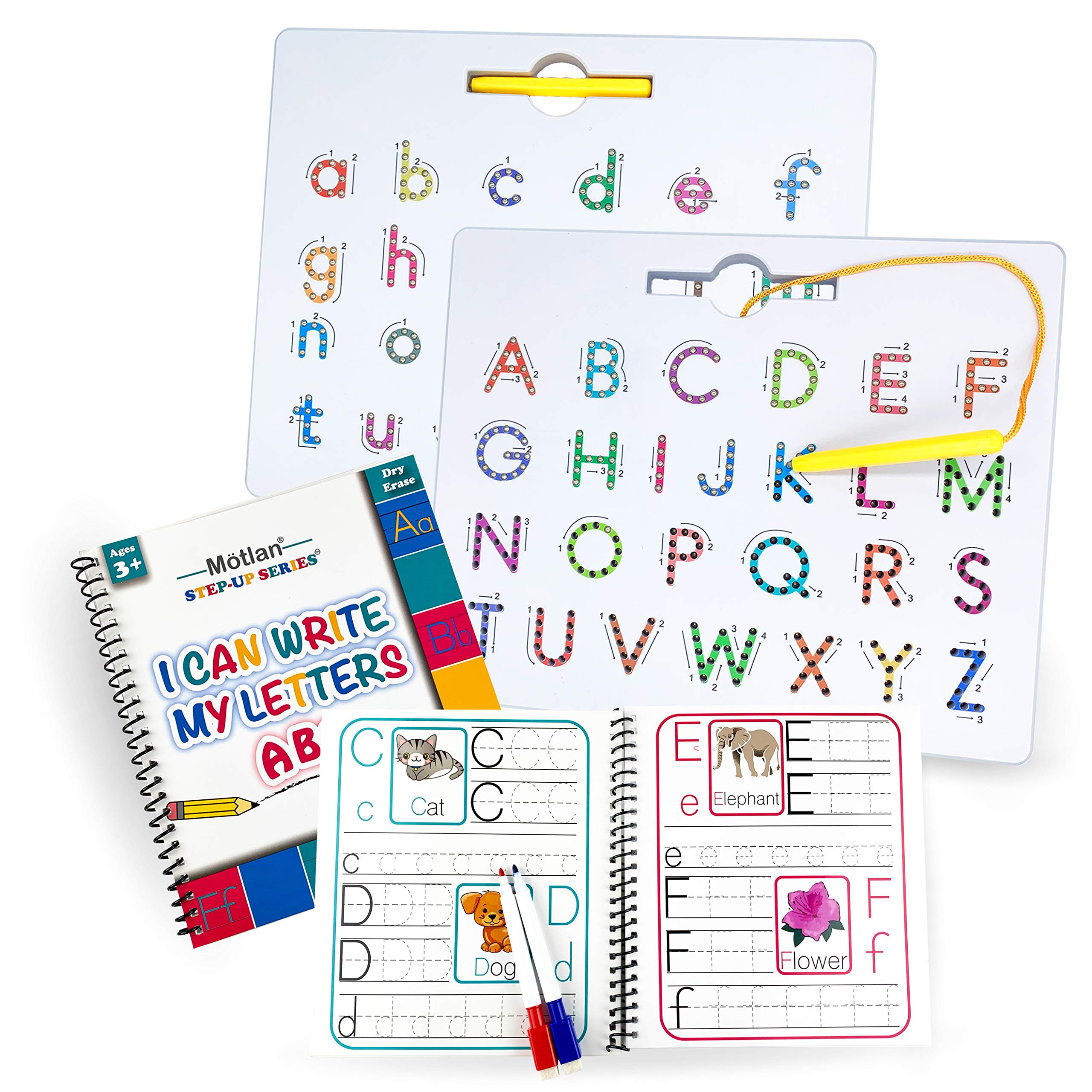 Magnetic Letter Writing Board (2 in 1)— Alphabet Letter Tracing Board for Kids— Uppercase and Lowercase ABC Letters Practice with Bonus Dry Erase Book and Markers