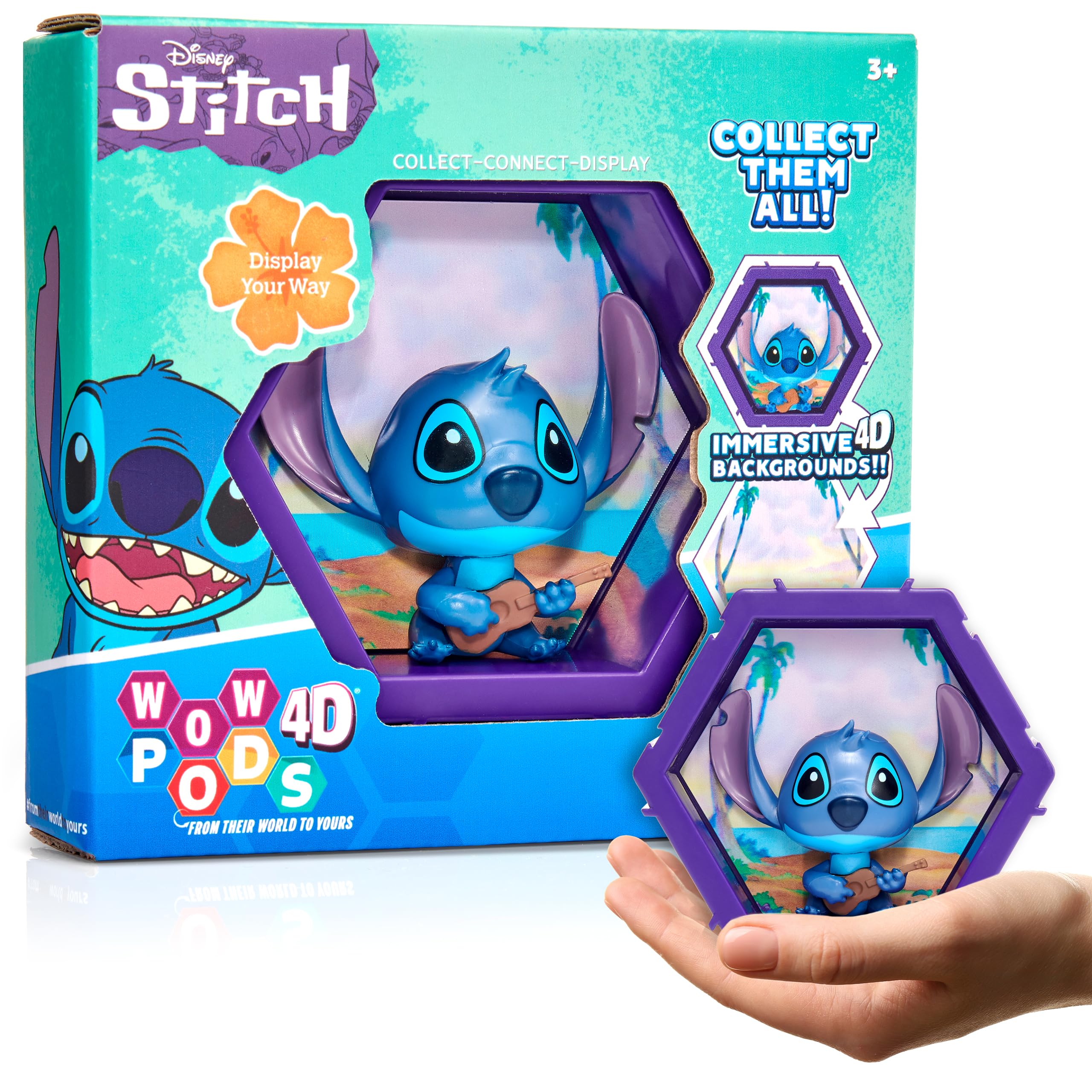 WOW! PODS 4D Disney Classic Stitch | Connectable Collectable Bobble-head character that Bursts from their World into Yours | Wall or Shelf Display | Disney Toys and Gifts | Series 1 no. 445