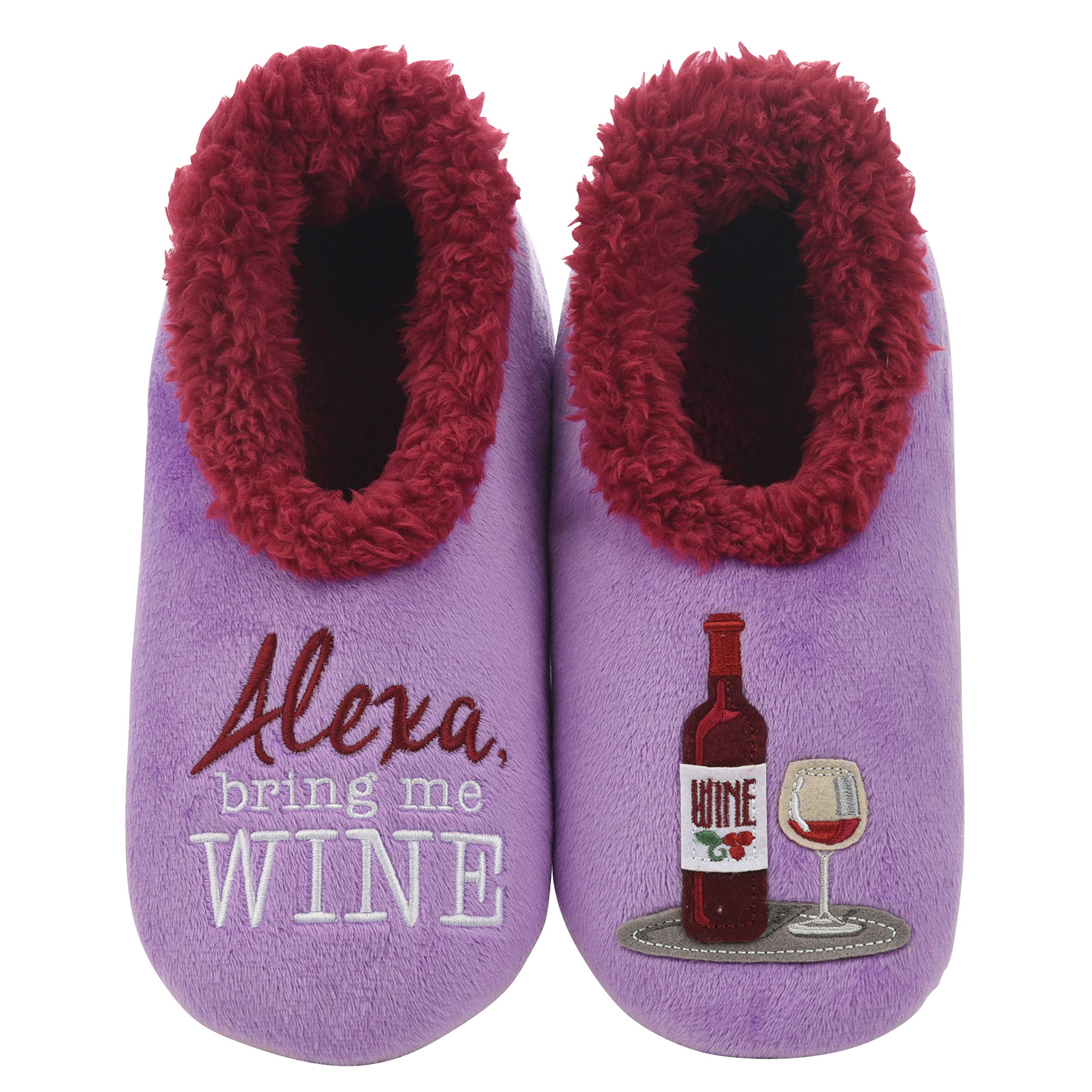 SnooziesPairable Slipper Socks - Funny House Slippers for Women, Non-Slip Fuzzy Slipper Socks - Alexa Bring Me Wine