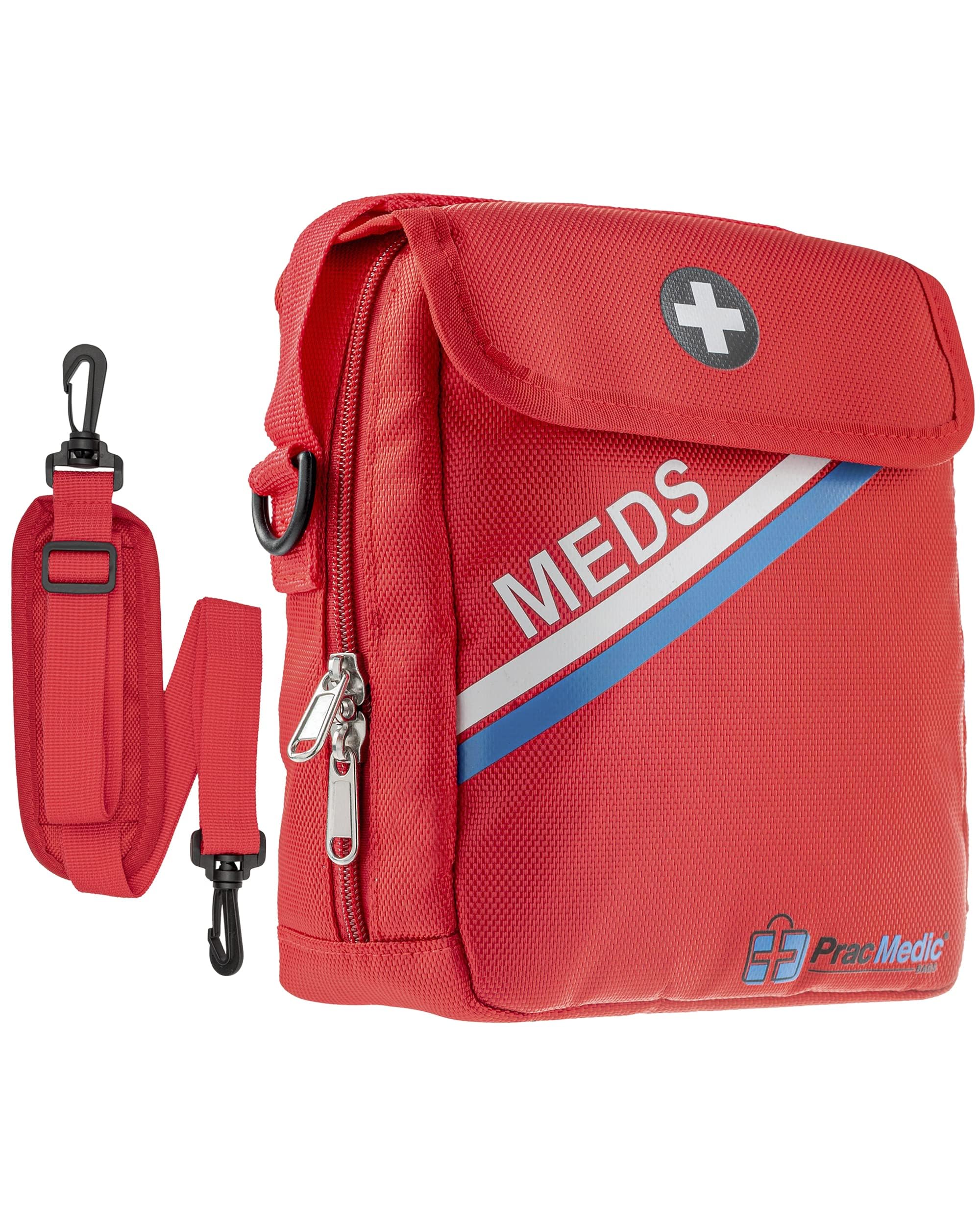 PracMedic Bags Medicine Bag- First Aid Bags Empty- Epipen Carry Case- Travel Medicine Bag for Insulin, Pill Bottle, Diabetic Supply, Asthma Spacer, Auvi Q, Allergy and First Aid Supplies (T-MEDS Red)