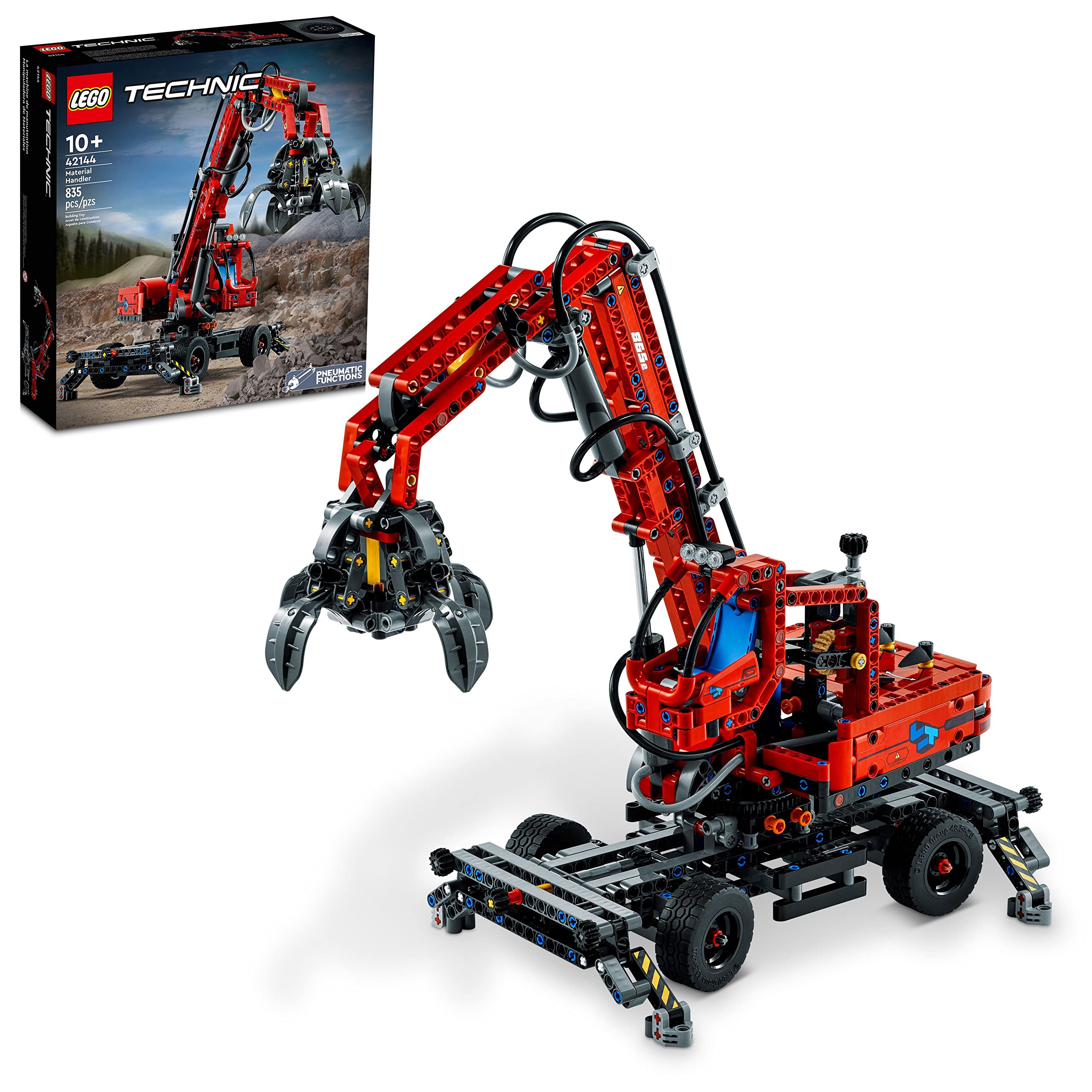 LEGOTechnic Material Handler 42144, Mechanical Model Crane Toy, with Manual and Pneumatic Functions, Construction Truck Building Set, Educational Toys