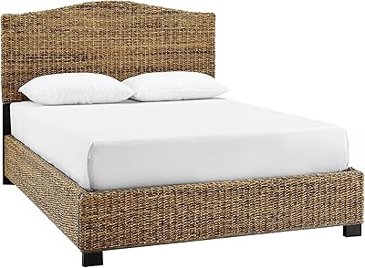 Crosley Furniture Serena Platform Bed, Handwoven Natural Fiber Rattan Headboard and Footboard Set, Banana Leaf, King