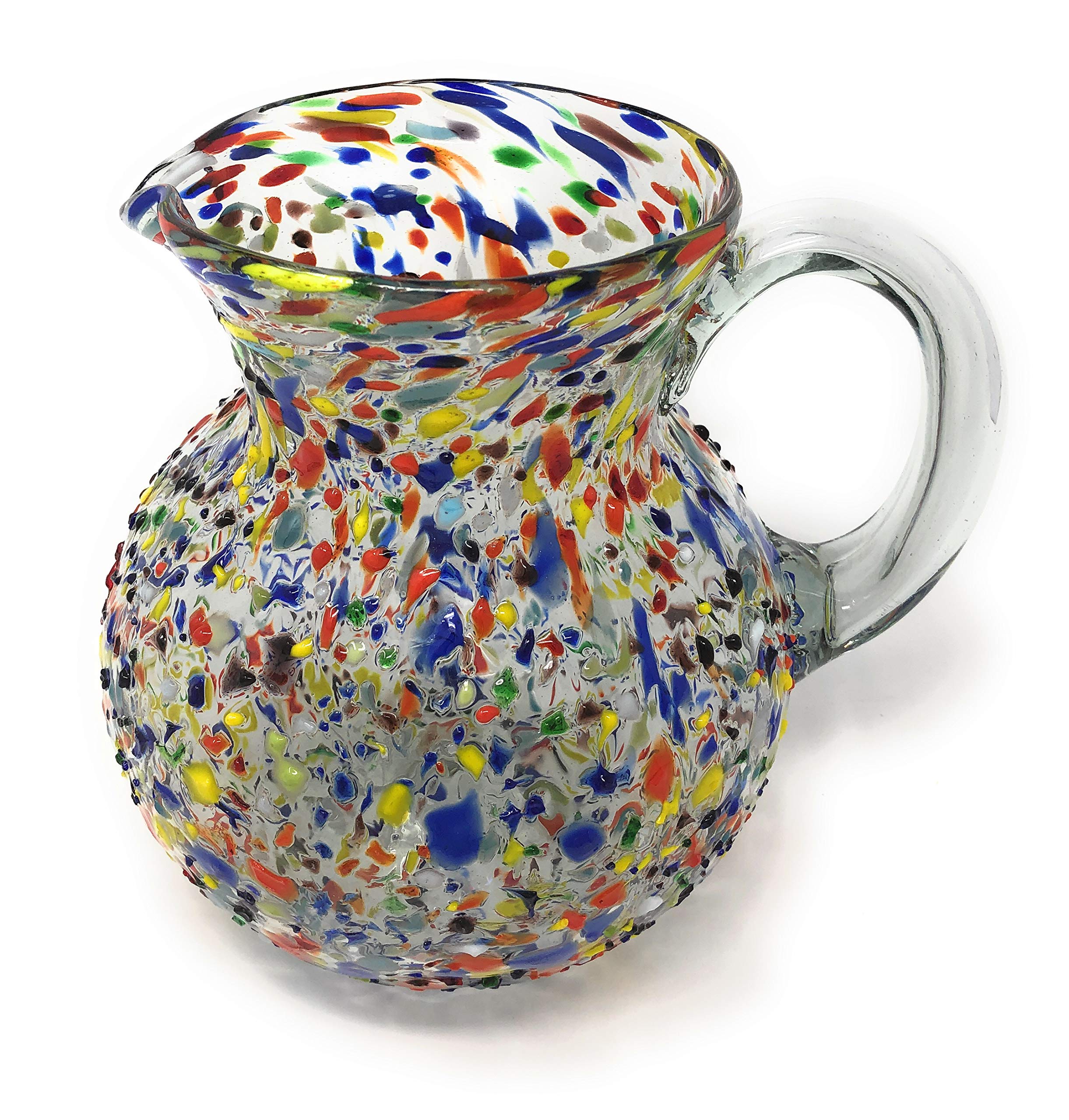 Mexican Hand Blown Glass Pitcher – Confetti Rock Design (84 oz)