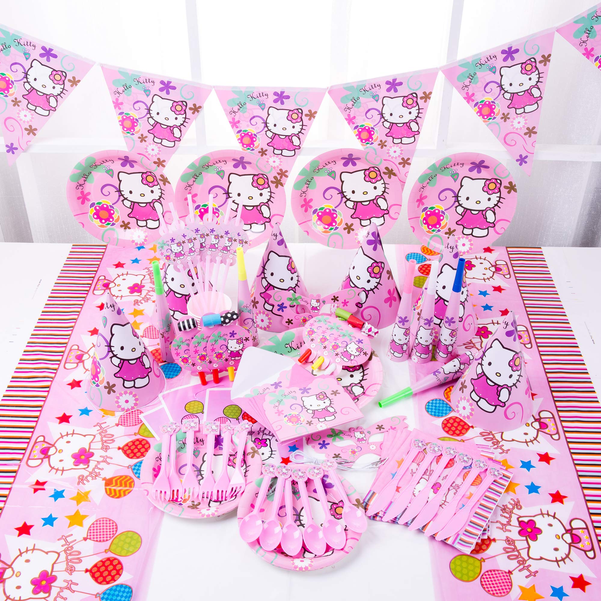 90pcs Set KITTY Theme Party Disposable Tableware Set Decoration Supplies Christmas Table Cloth Set for Kids Favor Birthday Decoration Props