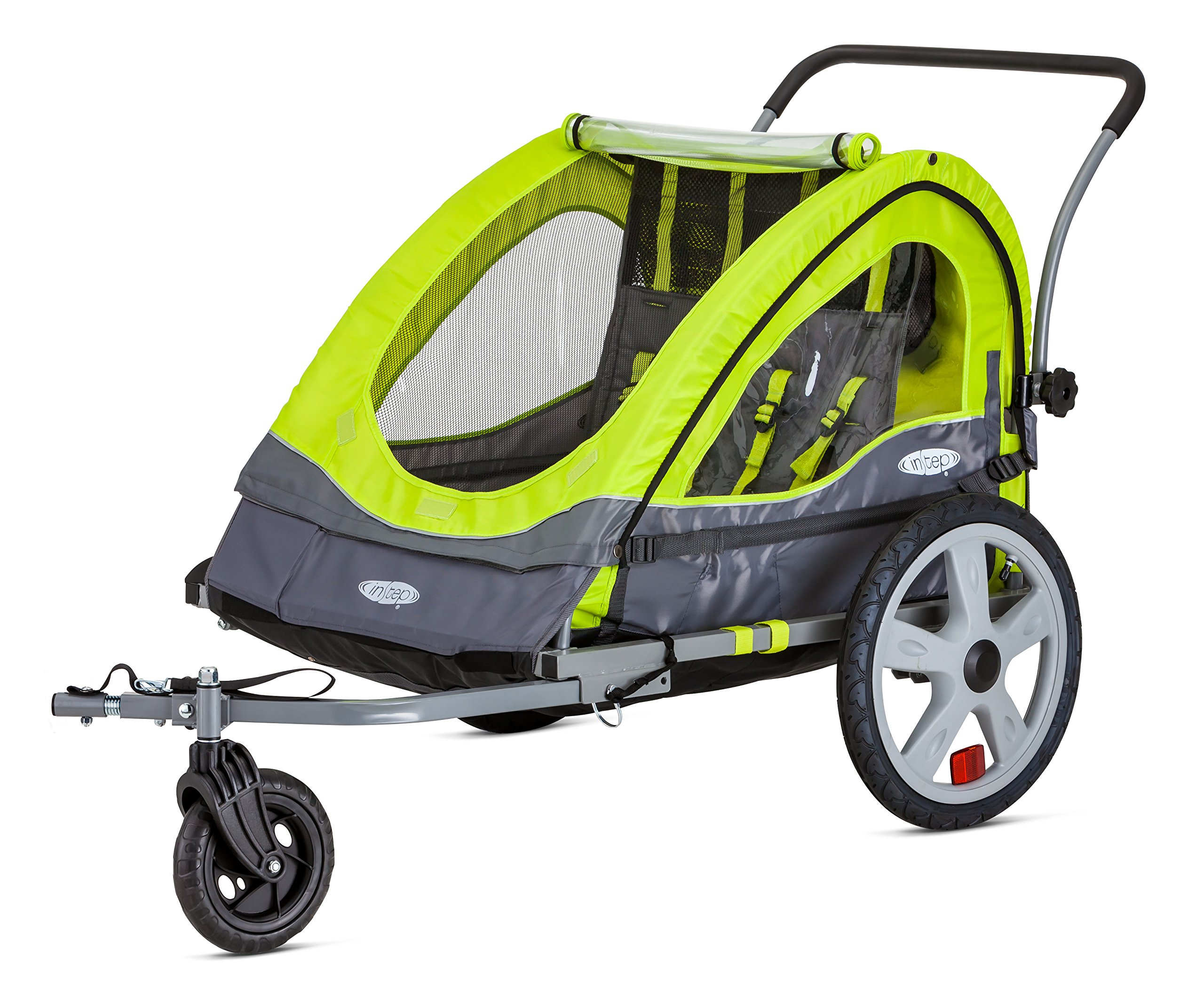 Instep Quick-N-EZ Double Tow Behind Bike Trailer for Toddlers, Kids, Converts to Stroller, Jogger, 2-in-1 Canopy, Universal Bicycle Coupler, Folding Frame, Multiple Colors