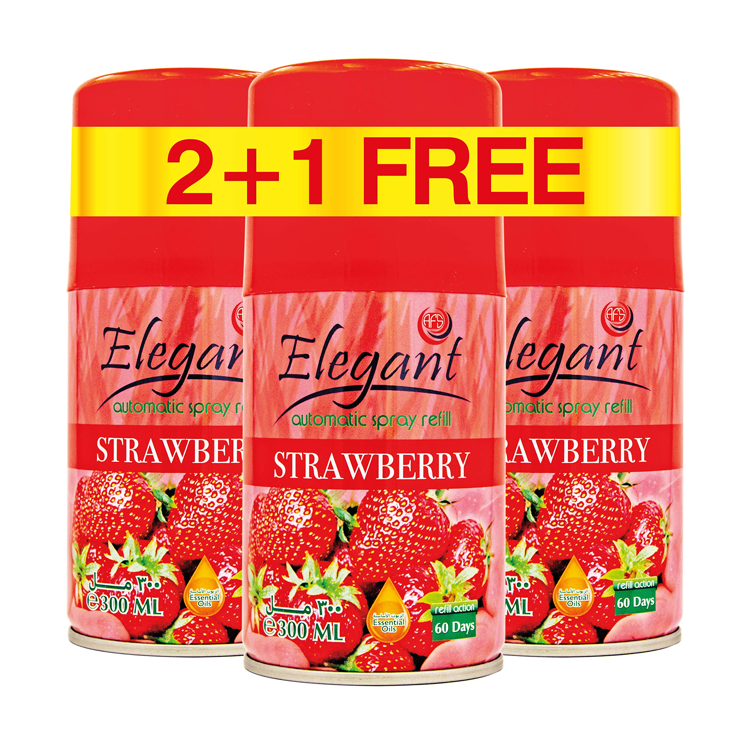 Elegant Automatic Spray – Fragrance: SWEET Strawberry – 3-Pack – Size: 300ML| Air Freshener Spray REFILLS| Odour Neutraliser for Bathroom, Offices & Home| Perfumed Spray For Dispenser, ESSENTIAL OILS