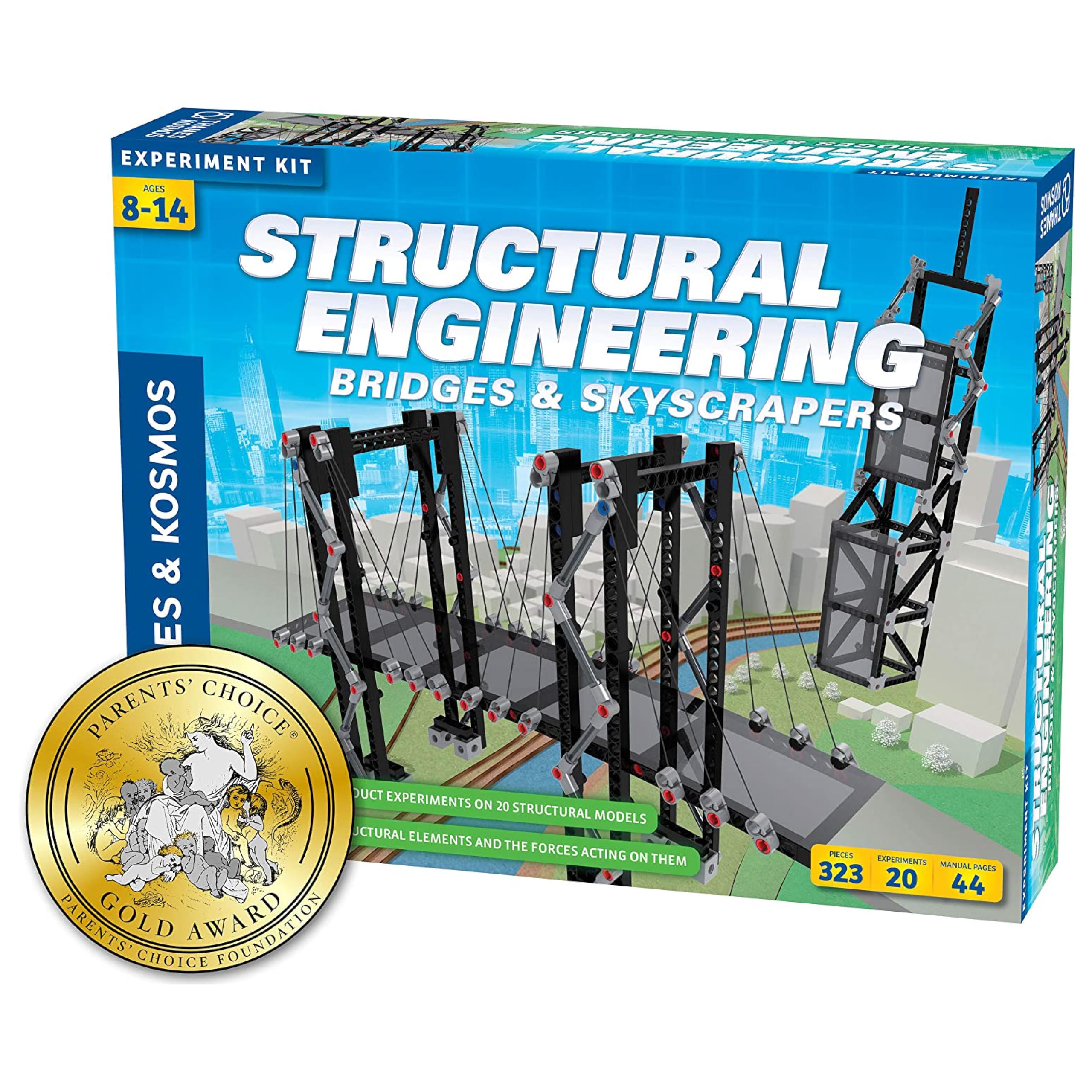 Thames & Kosmos Structural Engineering: Bridges & Skyscrapers | Science & Engineering Kit | Build 20 Models | Learn about Force, Load, Compression, Tension | Parents' Choice Gold Award Winner, Blue