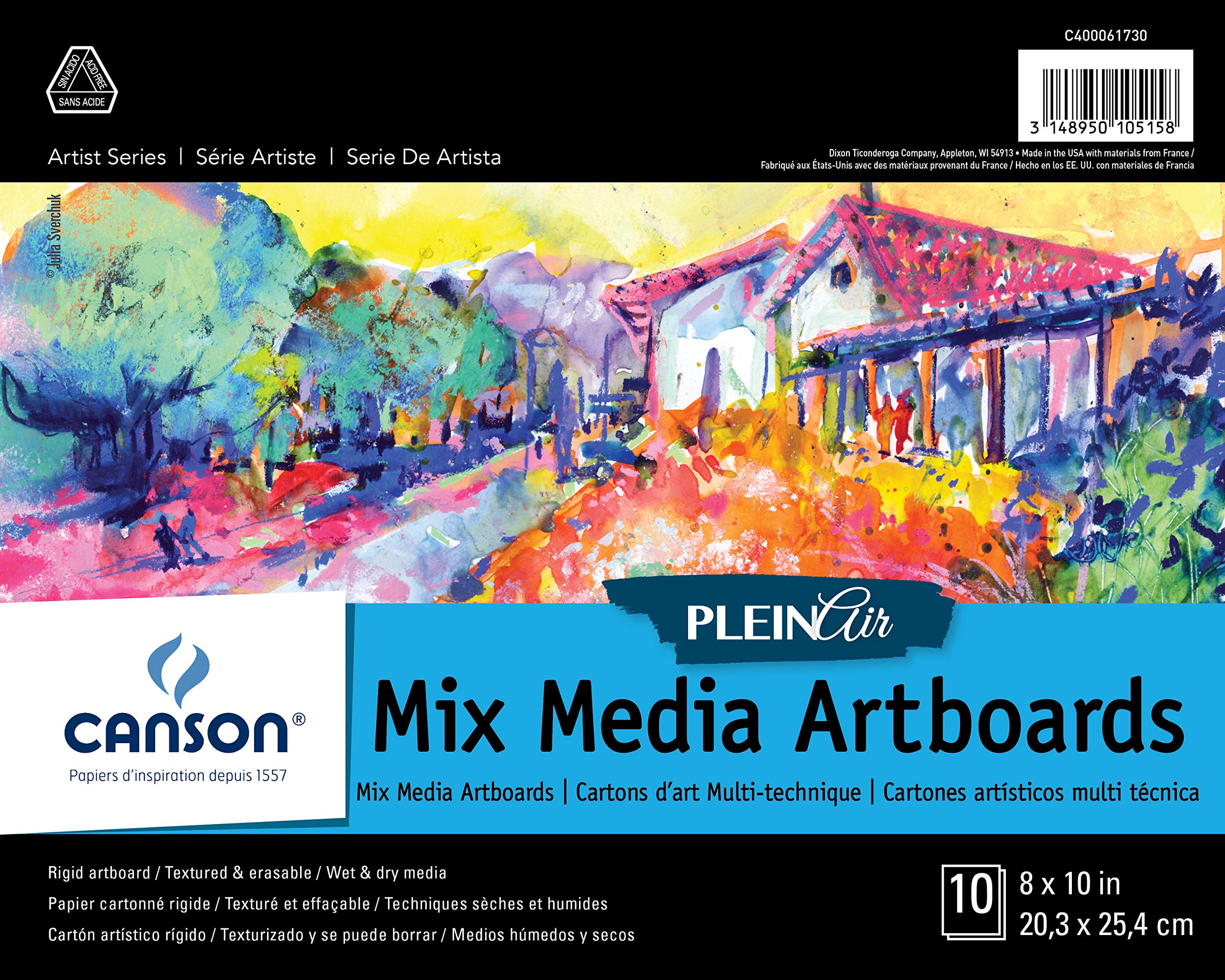 CansonArtist Series Plein Air Mixed Media Paper, Fold Over Art Board, 8x10 inches, 10 Sheets - Artist Paper for Adults and Students - Watercolor, Gouache, Graphite, Ink, Pencil, Marker