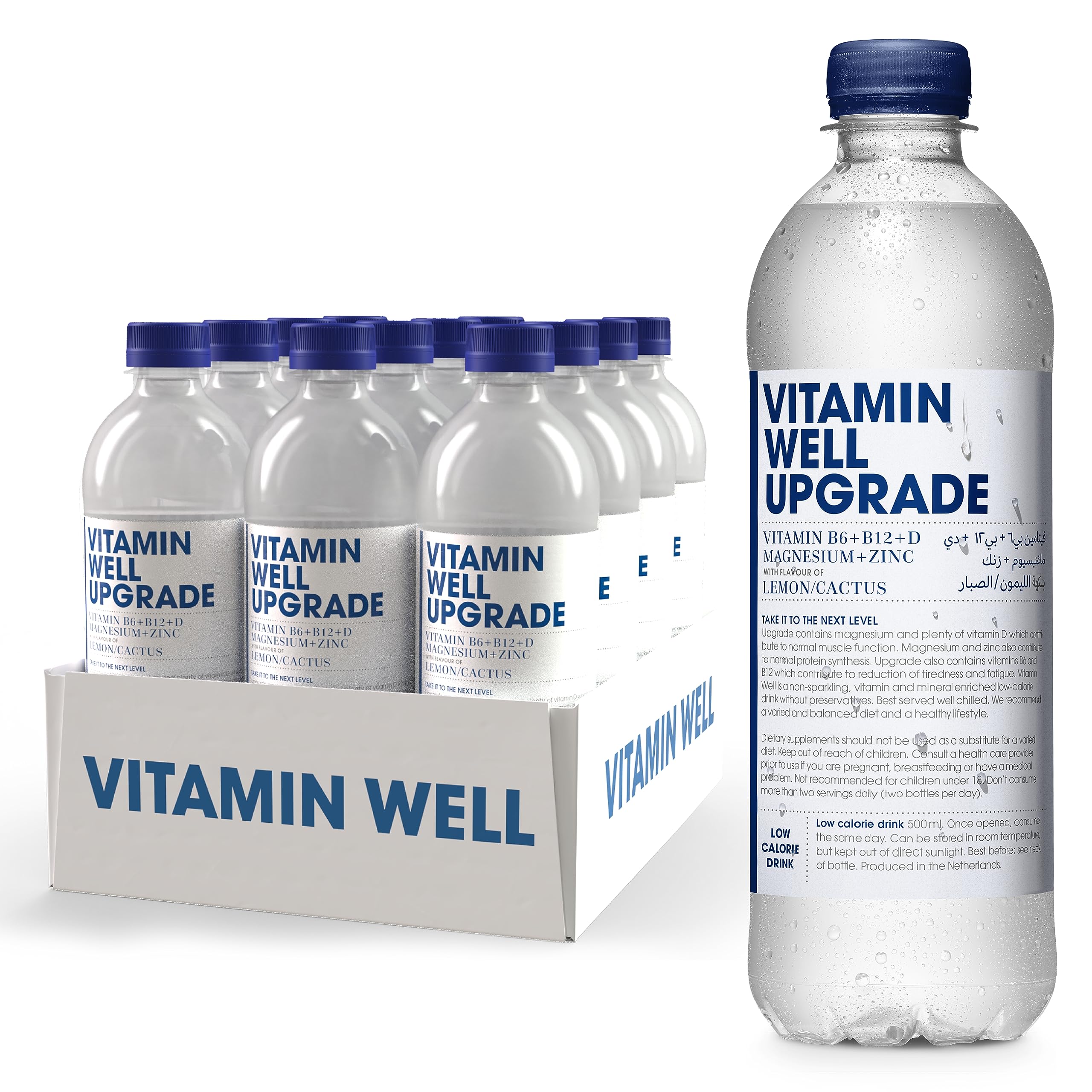 Vitamin Well Upgrade Lemon/Cactus Vitamin B12 + D Magnesium + Zinc (VW Upgrade 500ML, Pack of 12)