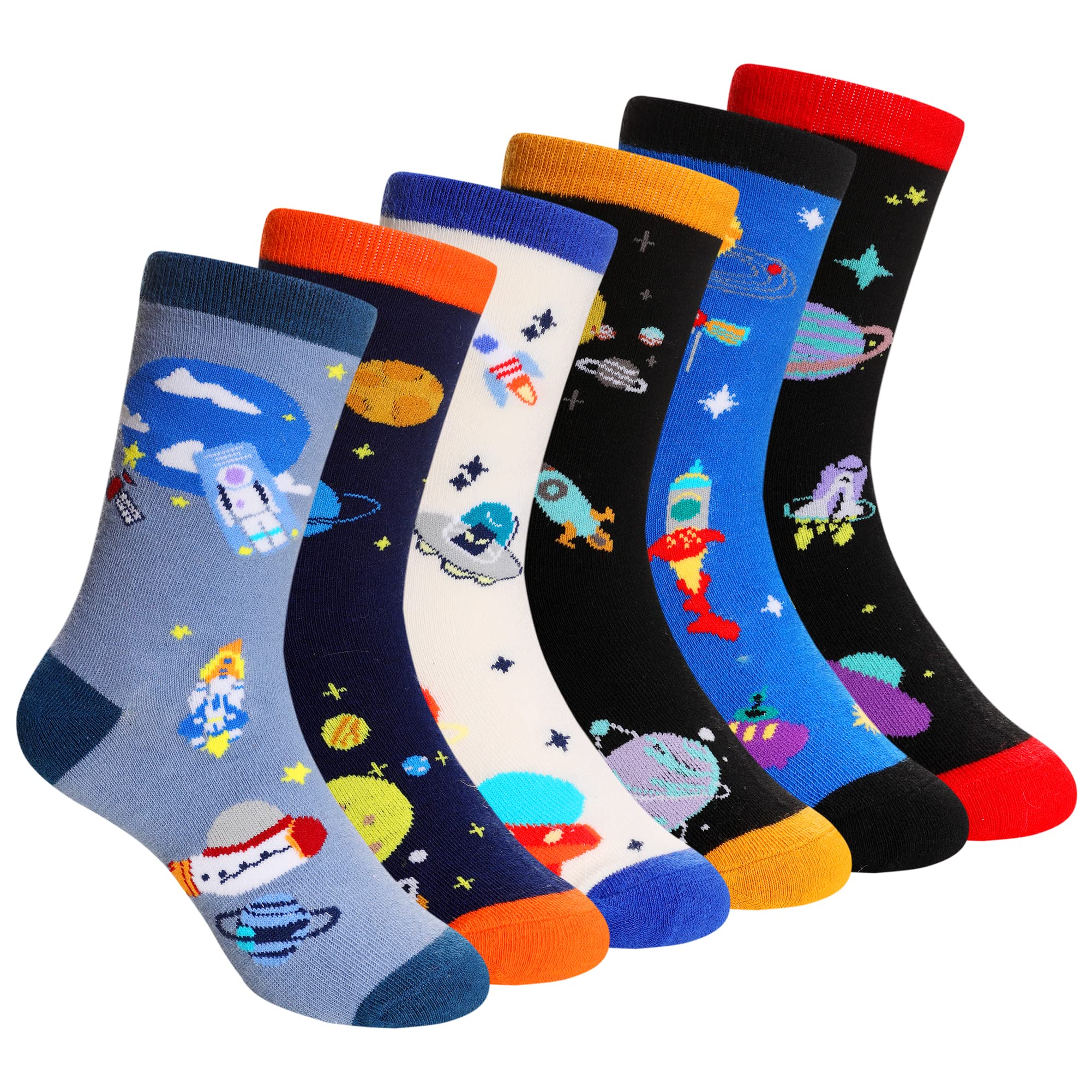 DoSmart Kids Boy Socks Cartoon Cotton Novelty Funny Child Sport School Daily Seamless Crew Socks for Teenage Boys 6 Pairs