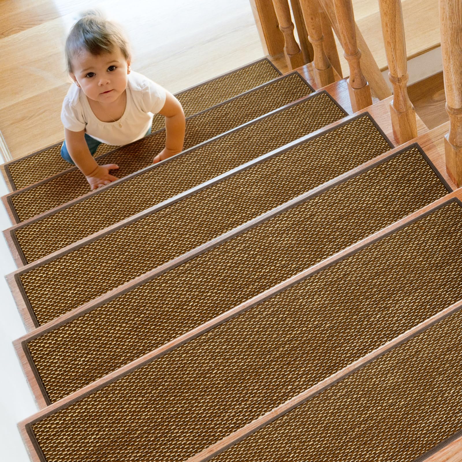 Non Slip Stair Treads for Wooden Steps Indoor, Carpet Stairs Runner 4 Pack 8" x 30" Stair Tread Rugs for Wood Stairs, Machine Washable Step Runners, Stair Pads for Pet, Brown