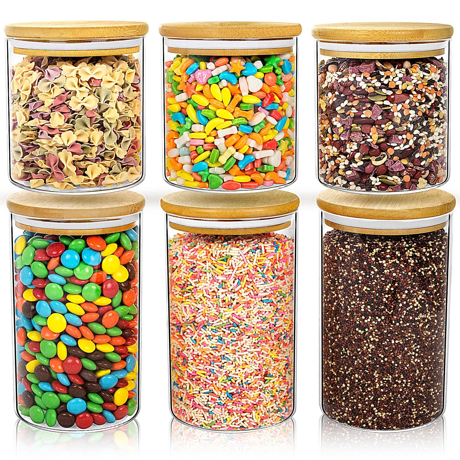 Sopoby Glass Storage Jars for the Kitchen, Airtight Glass Container, for Airtight Storage, Can Be Various Cereals, Tea, Snacks, Nuts, Kitchen Spices etc. (600-1000 ml)