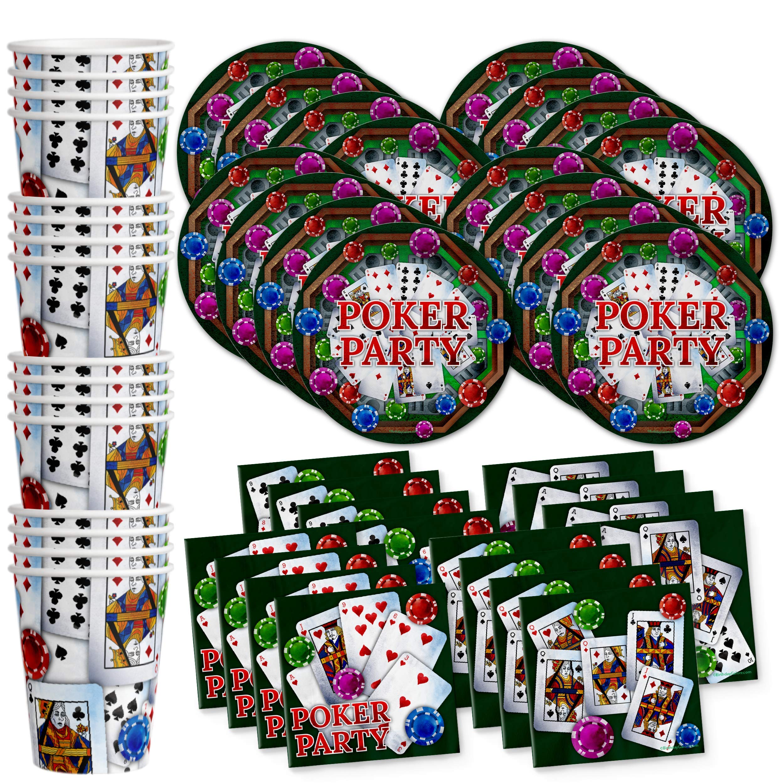 Poker Party Supplies Set Plates Napkins Cups Tableware Kit for 16