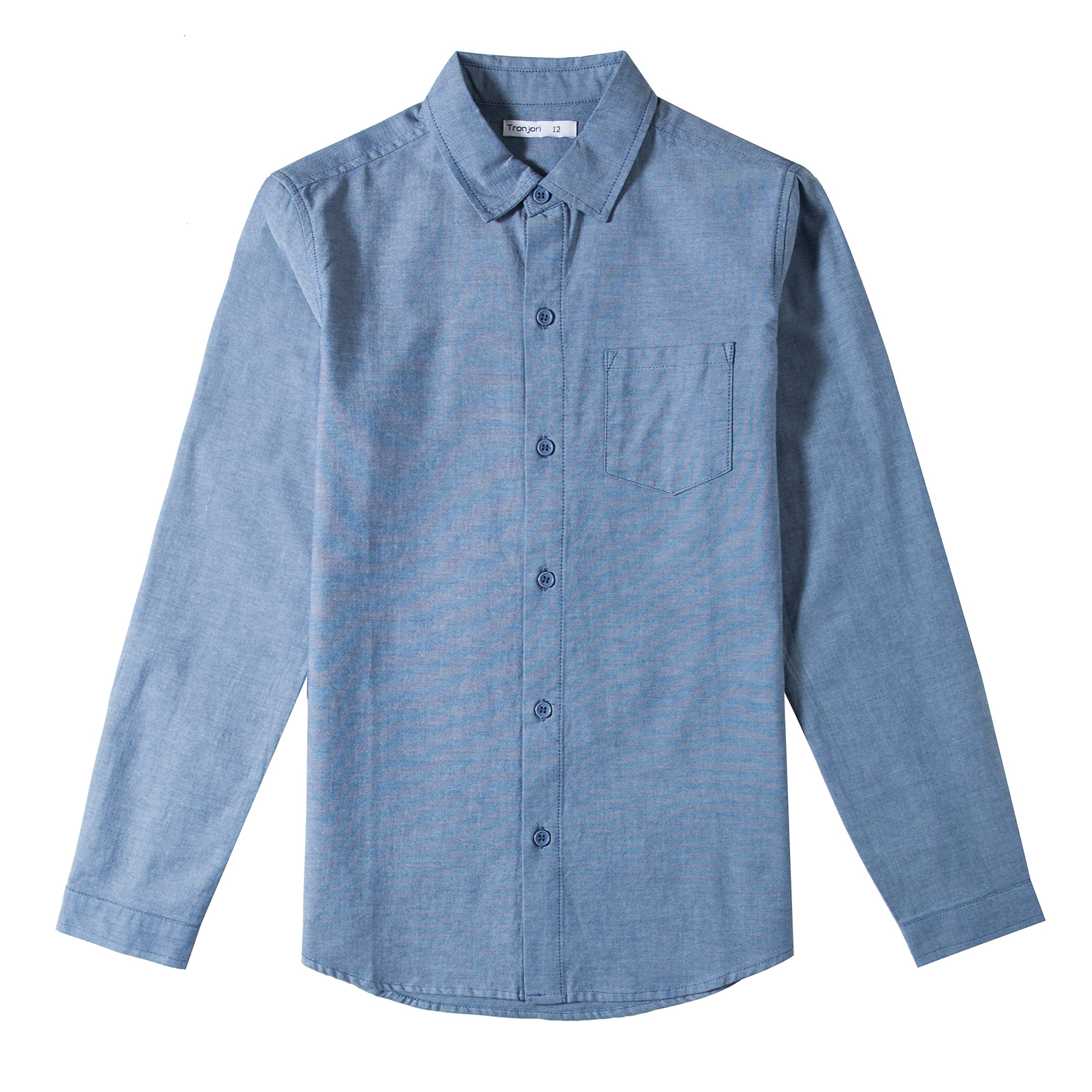 Tronjori Boy's Long Sleeve Button Down Chambray Woven Shirt