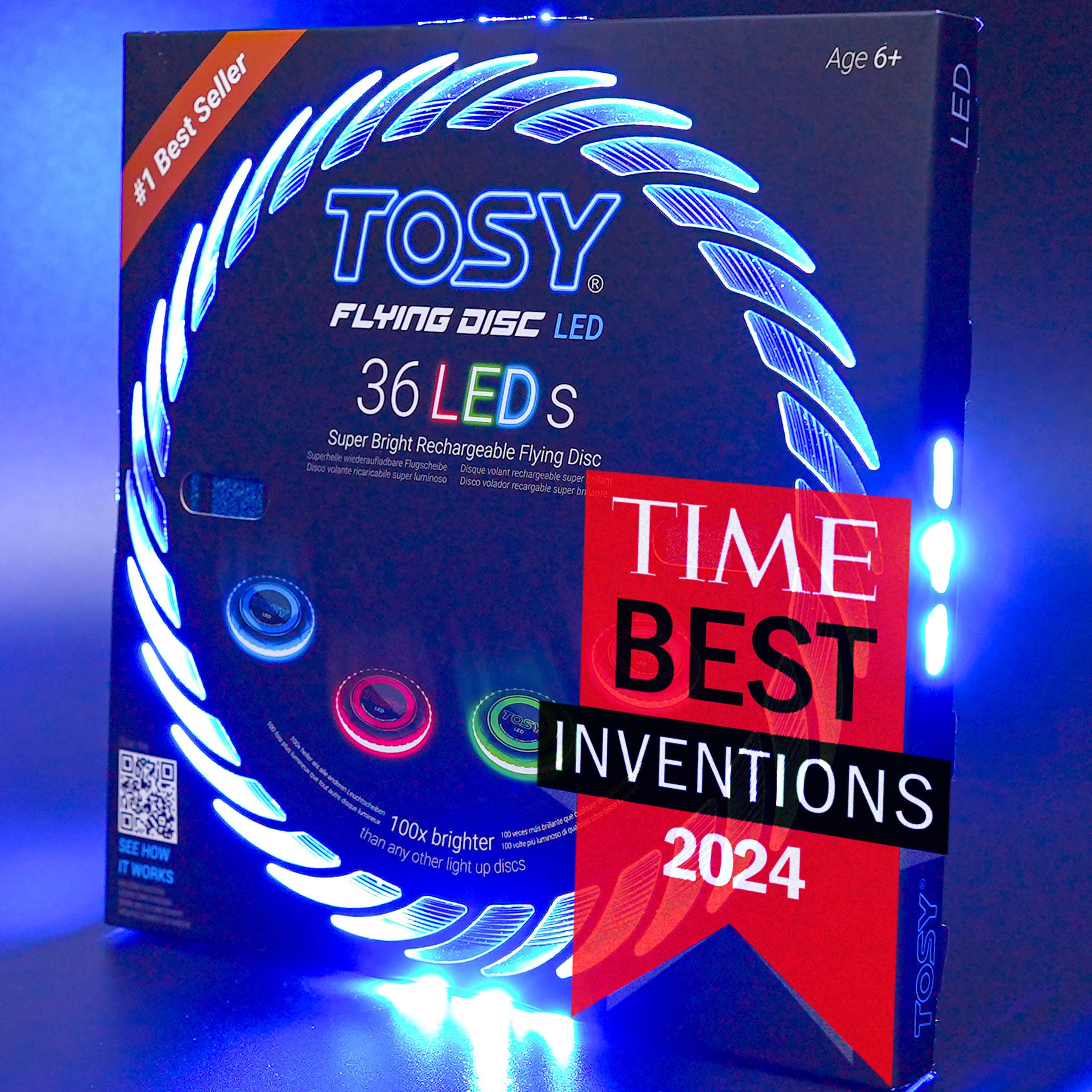 TOSY Flying Disc - 16 Million Color RGB or 36 LEDs, Extremely Bright, Smart Modes, Auto Light Up, Rechargeable, Cool Fun Christmas, Birthday & Camping Gift for Men/Boys/Teens/Kids, 175g Frisbee