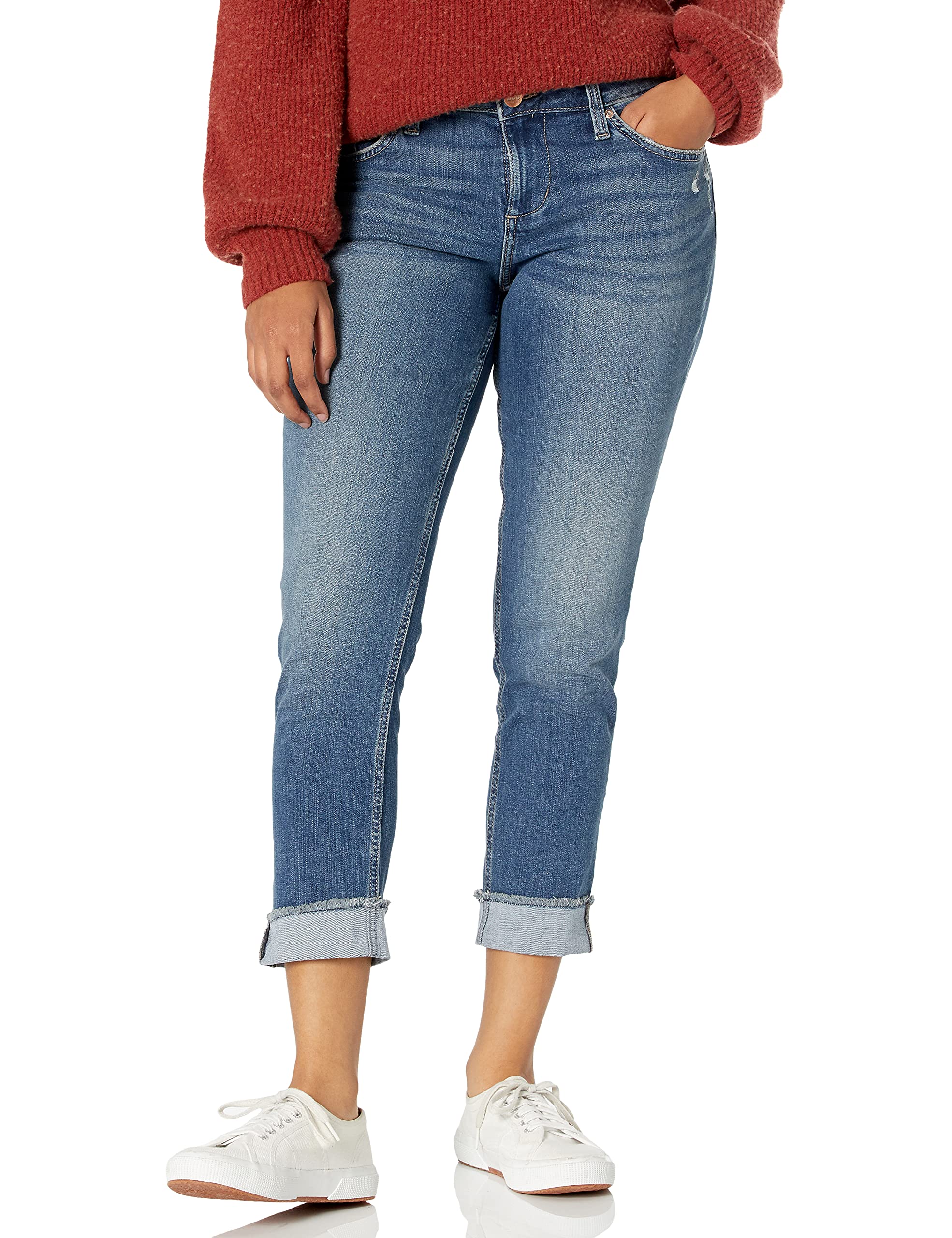 Riders by Lee Indigo Women's Fringe Cuff Boyfriend Jean