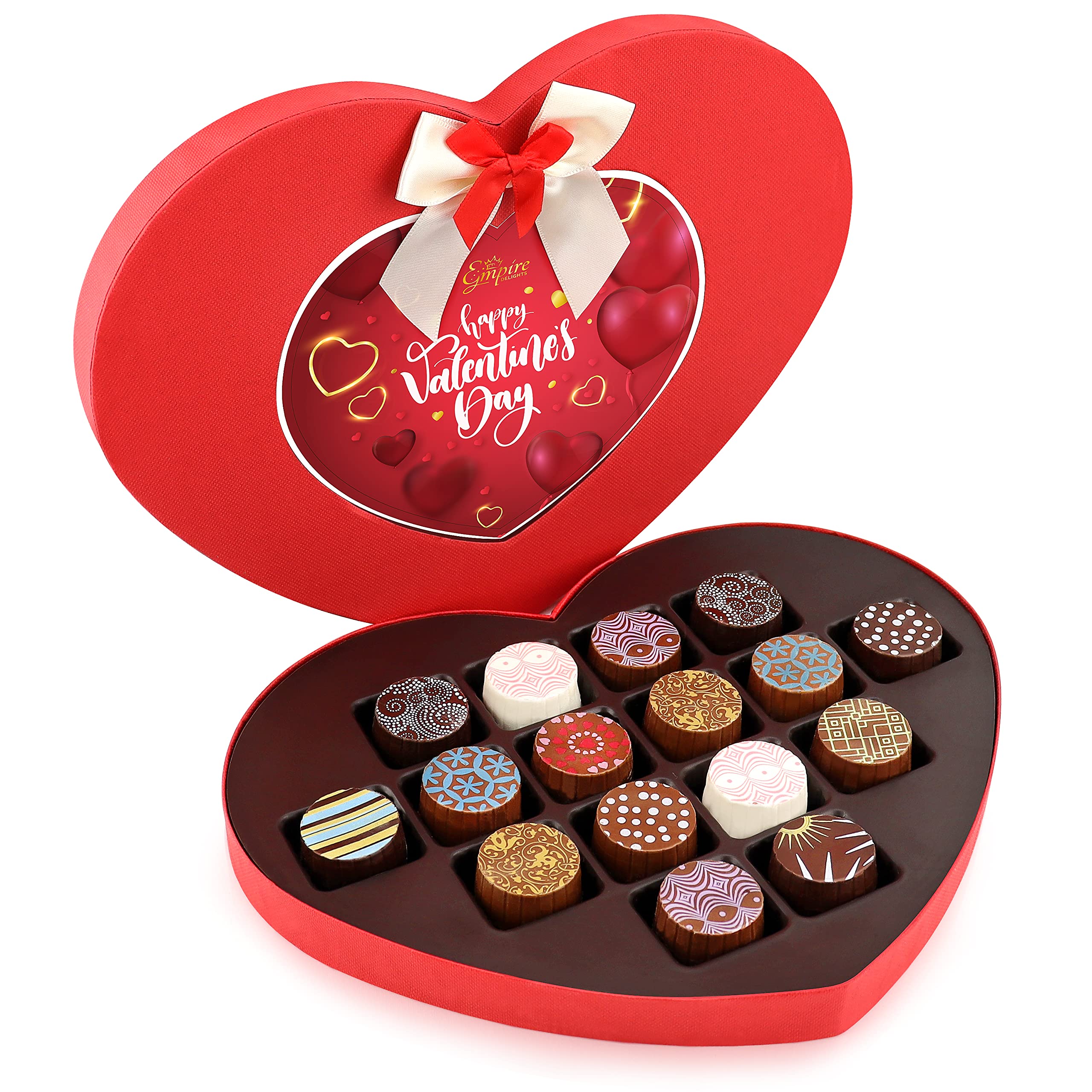 Valentines Day Chocolate Truffles - Happy Valentines Day Chocolate Heart Box - 16 Gourmet Milk and Dark Valentines Chocolate Truffles, Great Valentines Chocolate Gift For Him and Her