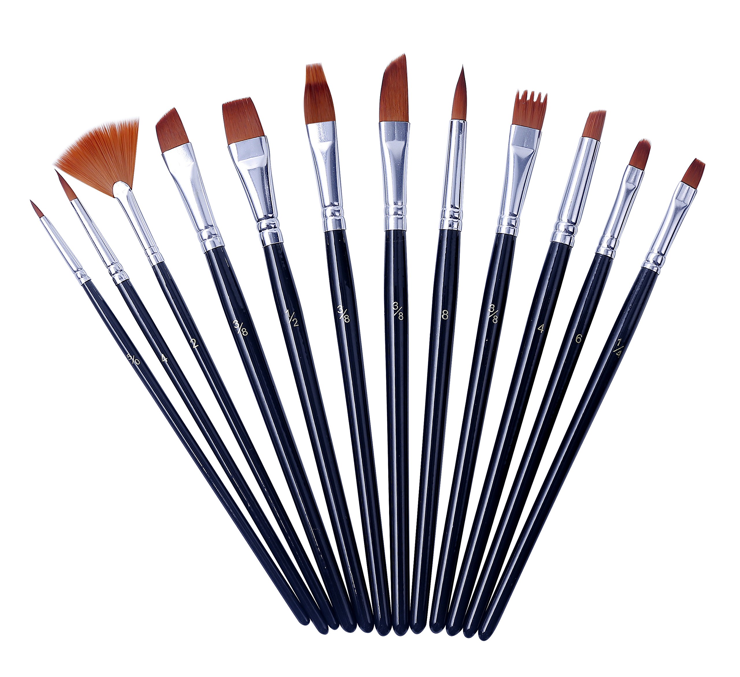 ArtmeNylon Artist Brushes 12pcs - Professional Mixed Brushes - Watercolour/Acrylic/Gouache/Oil/Face Paint - Multiple Use