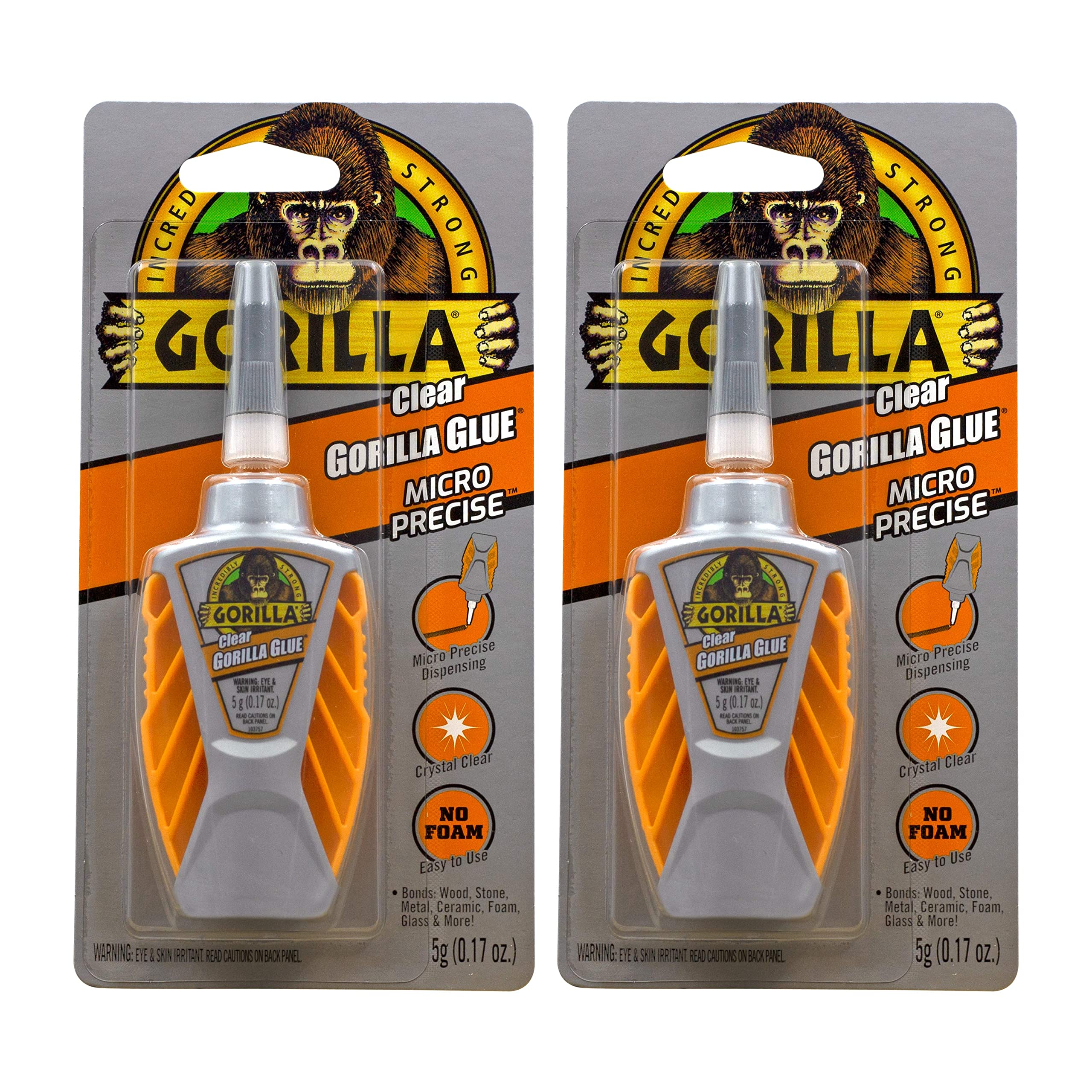 Gorilla Glue Clear Micro Precise, 5 Gram, Clear (Pack of 2)