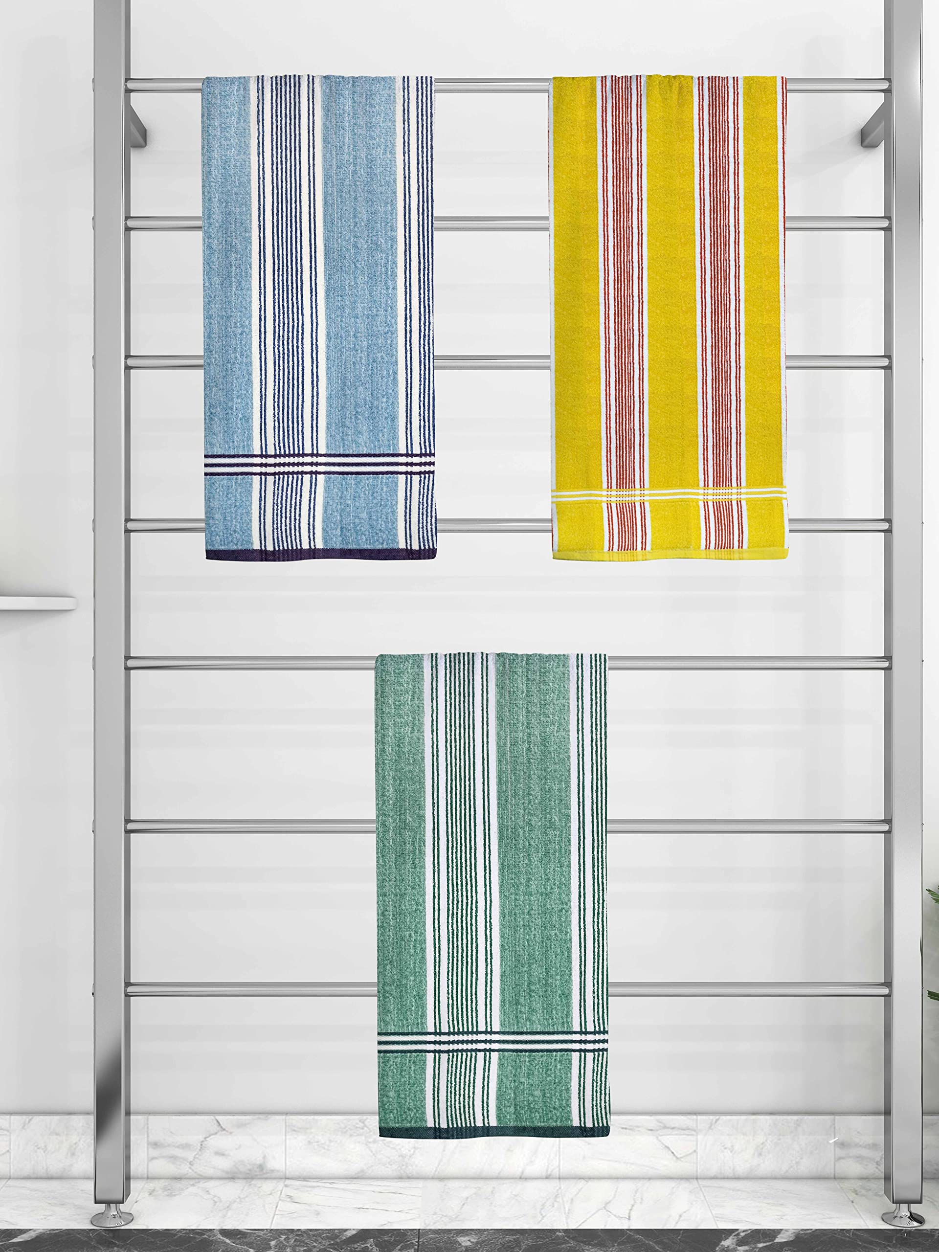 Athom Trendz Ecosaviour Striped Cotton Bath Towel 70x140 cm Multicolour Pack of Three