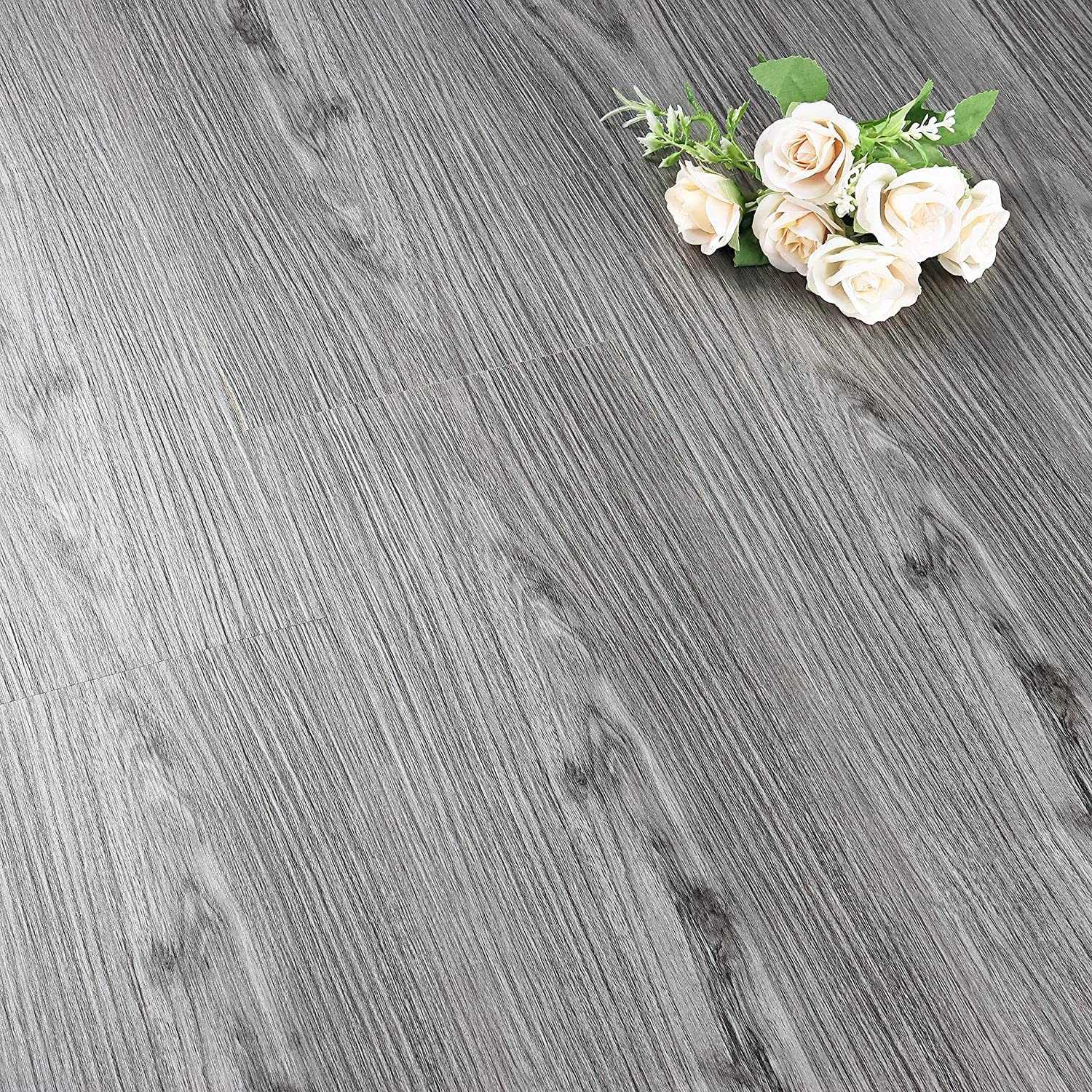 FunStick 90 x 15cm 30 Pcs Grey Wood Floor Stickers for Hallway Living Room Waterproof Stick on Floor Tiles for Bathroom Kitchen Wood Effect Grey Floor Covering Vinyl Floor Tile Stickers for Bathroom