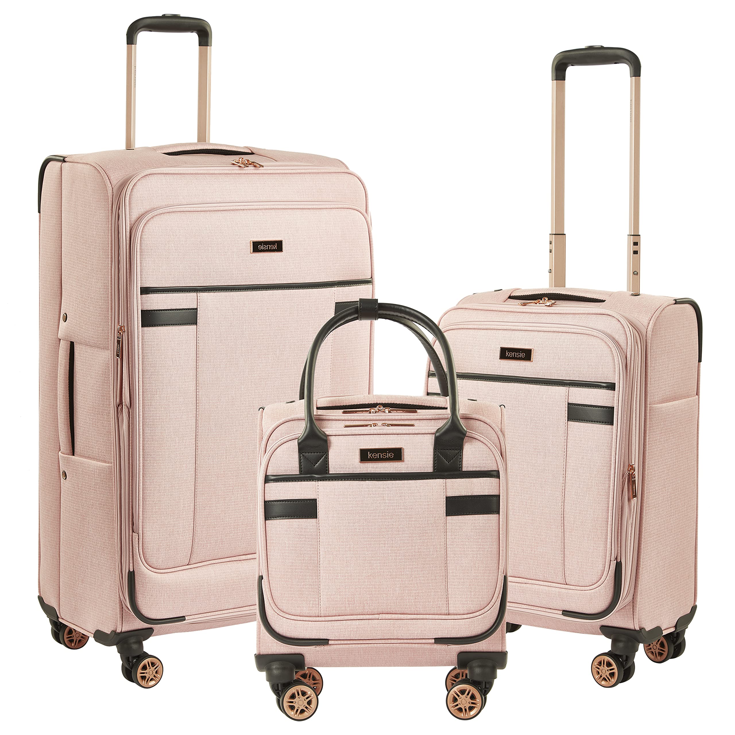 KensieHudson Softside Spinner Luggage, Rose, 3-Piece Set (16/20/28)