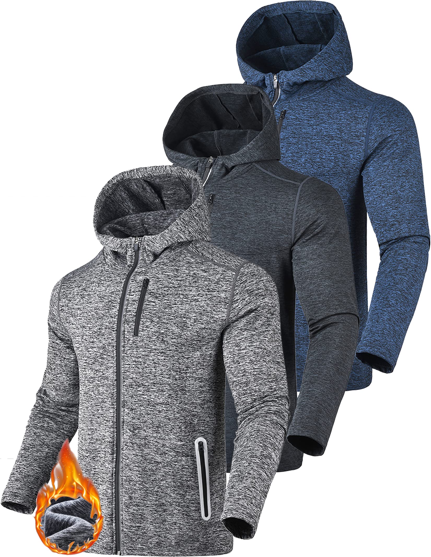 Liberty Imports 3 Pack Mens Zip Up Hoodies, Fleece Thermal Performance Jackets, Lightweight Sweatshirts with Zipper Pockets