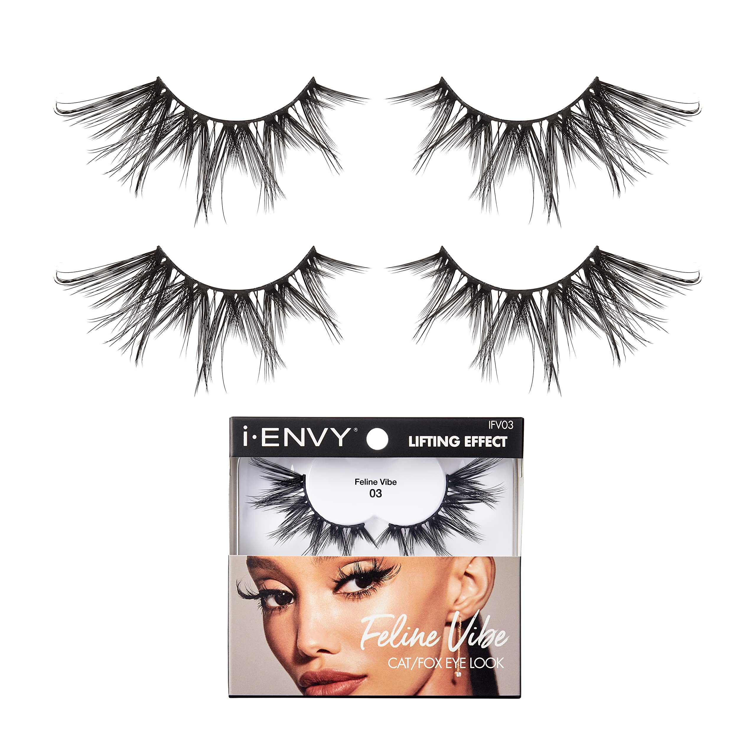 i-ENVY 2 Pairs False Eyelashes Feline Vibe Cat and Fox Eye Lifting Look, Dramatic Lashes (03)