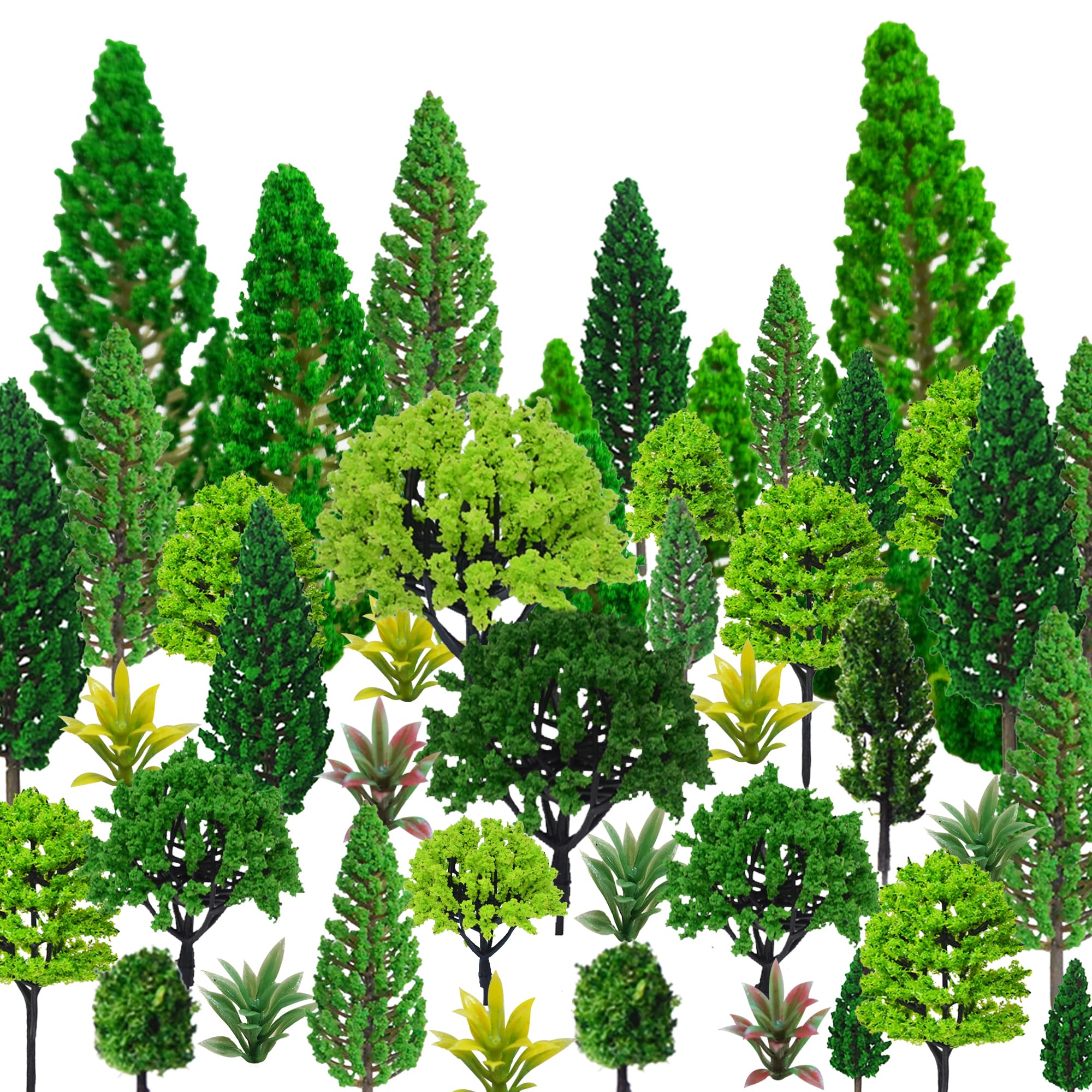 MOMOONNON Model Trees 1.1-5.1inch Mixed Diorama Green Model Trees Colorful Grass Architecture Mini Trees for Crafts Building Model Railway Scenery Landscape Supplies (Style 01)