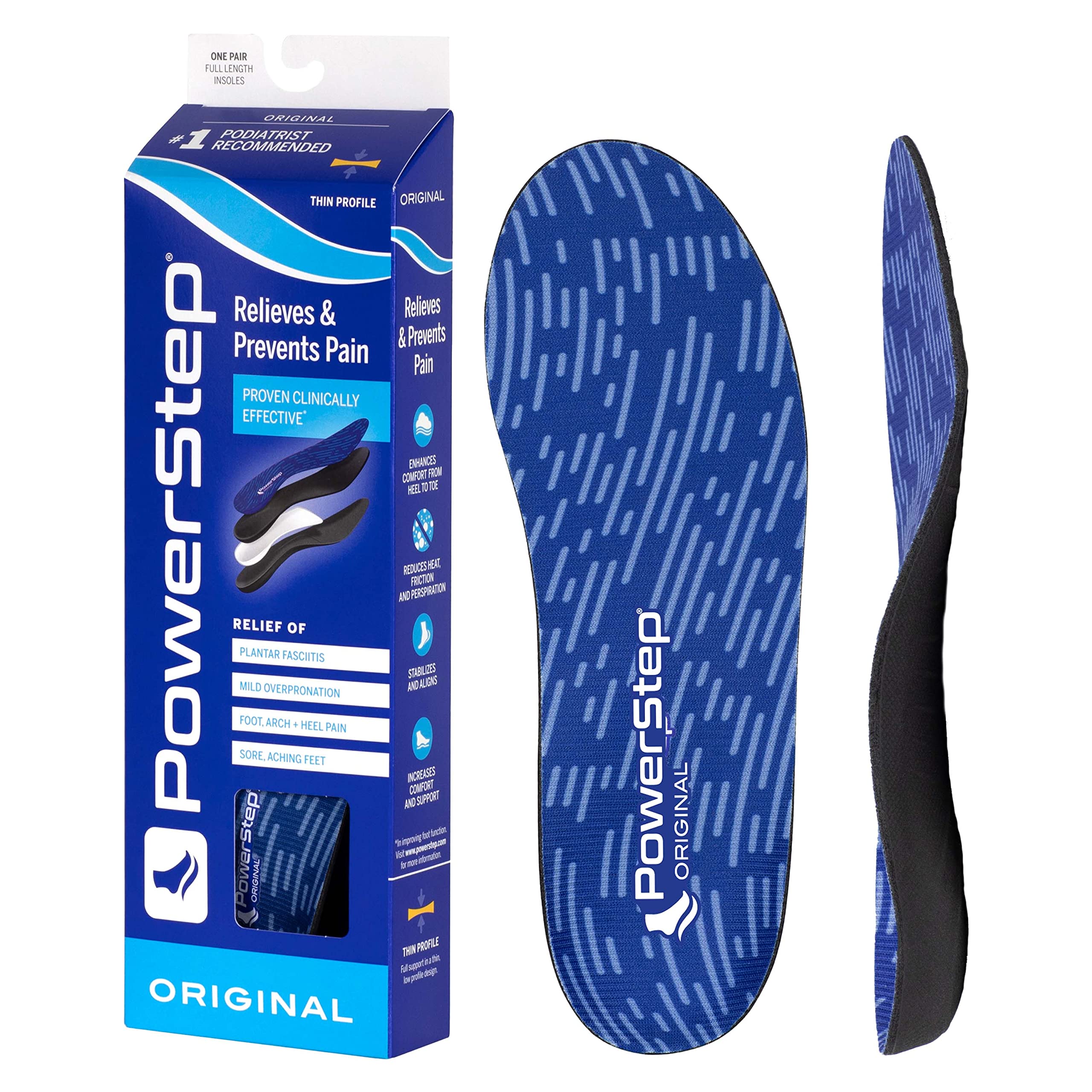 PowerStepOriginal Insoles - Arch Pain Relief Orthotics for Tight Shoes - Foot Support for Plantar Fasciitis, Mild Pronation and Foot & Arch Pain - Shoe Inserts for All (M 12-13)