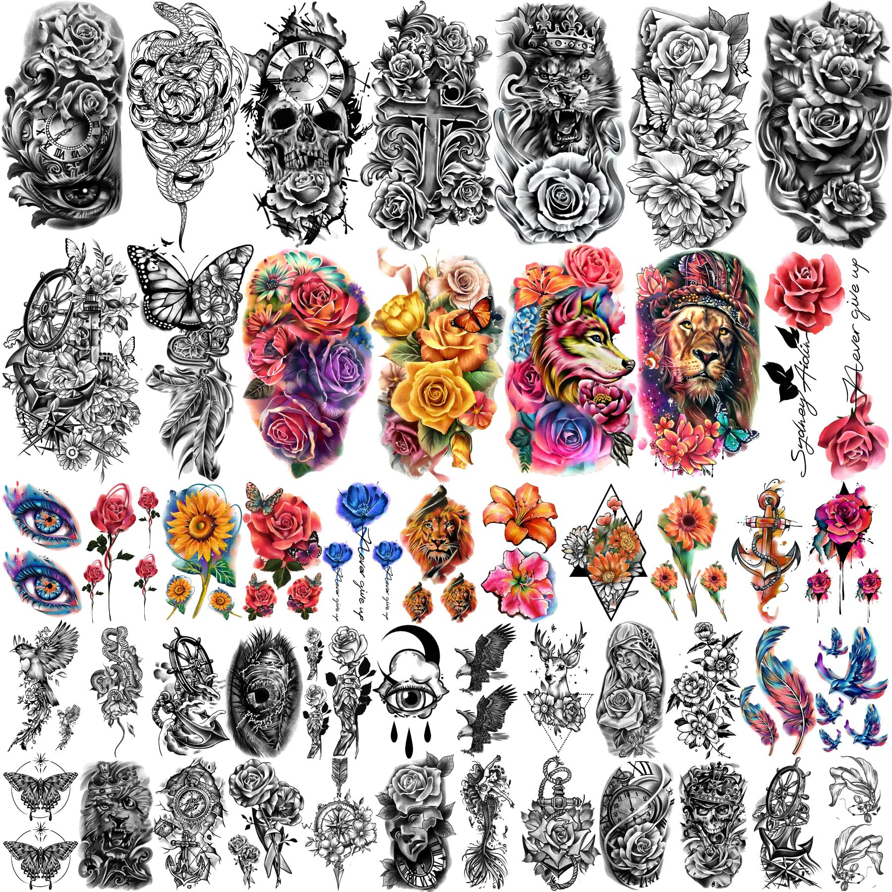 Amazon.Com : Metuu 89 Sheets Flower Tattoo And Xmas Half Arm Waterproof  Temporary Tattoo For Men And Women, 3D Flower Animal Peony Rose Butterfly  Tiger Snake Fake Tattoo Stickers For Teens Girls